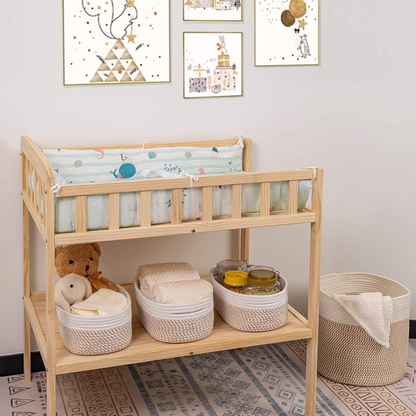 CubesLand Small Storage Baskets for Shelves, Closet Organization Bins Empty Gift Basket 2 Packs Baby Nursery Woven Organizing, Rectangular Clothes Shelves Off White/Mixed Camel