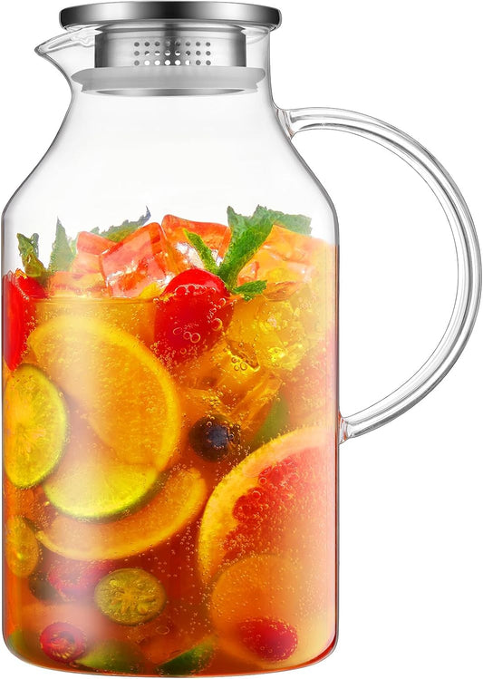 3 Liter 101 oz Glass Pitcher with Lid and Spout, Bivvclaz Glass Water Pitcher for Fridge, Glass Carafe for Hot/Cold Water, Iced Tea Pitcher, Large Jug for Coffee, Juice and Homemade Beverage