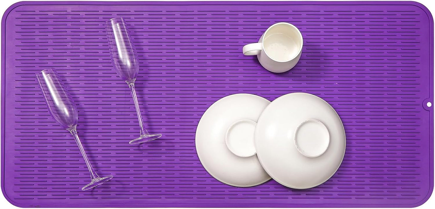 Silicone Dish Drying Mat for Multiple Usage,Easy clean,Eco-friendly,Heat-resistant Silicone Mat for Kitchen Counter or Sink,Refrigerator or Drawer Liner Purple 5XL 36inches x 18inches