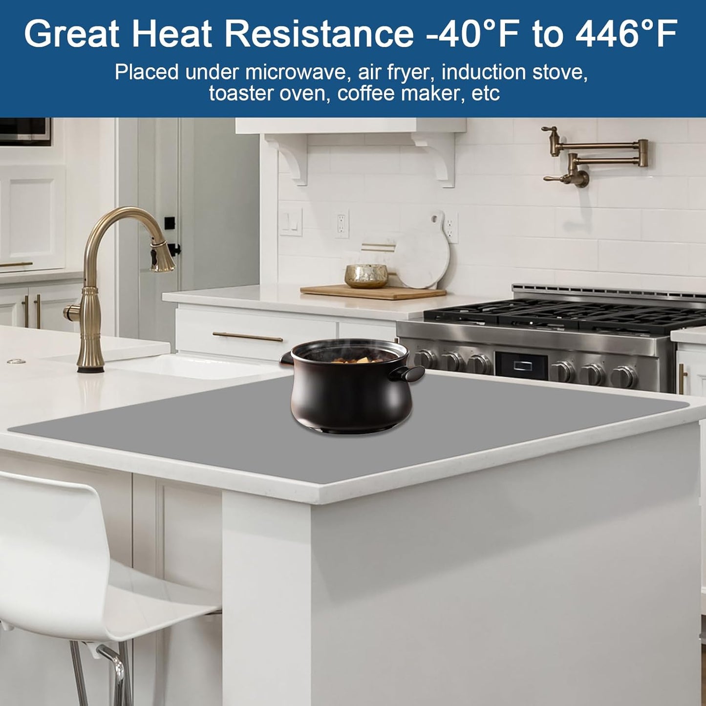 Large Silicone Mat, 48"x32"(120cmx80cm) Silicone Mats for Kitchen Counter, Non-Slip Heat Resistant Mat, Waterproof Countertop Protector for Craft, Dark Gray