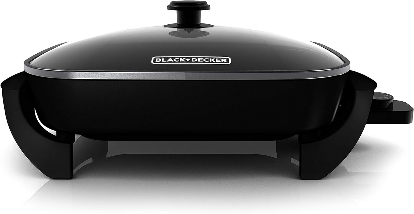 BLACK+DECKER Electric Skillet, Variable Temperature Control, Nonstick Cooking Surface, Dishwasher Safe, Tempered Glass Lid, 12"x15"