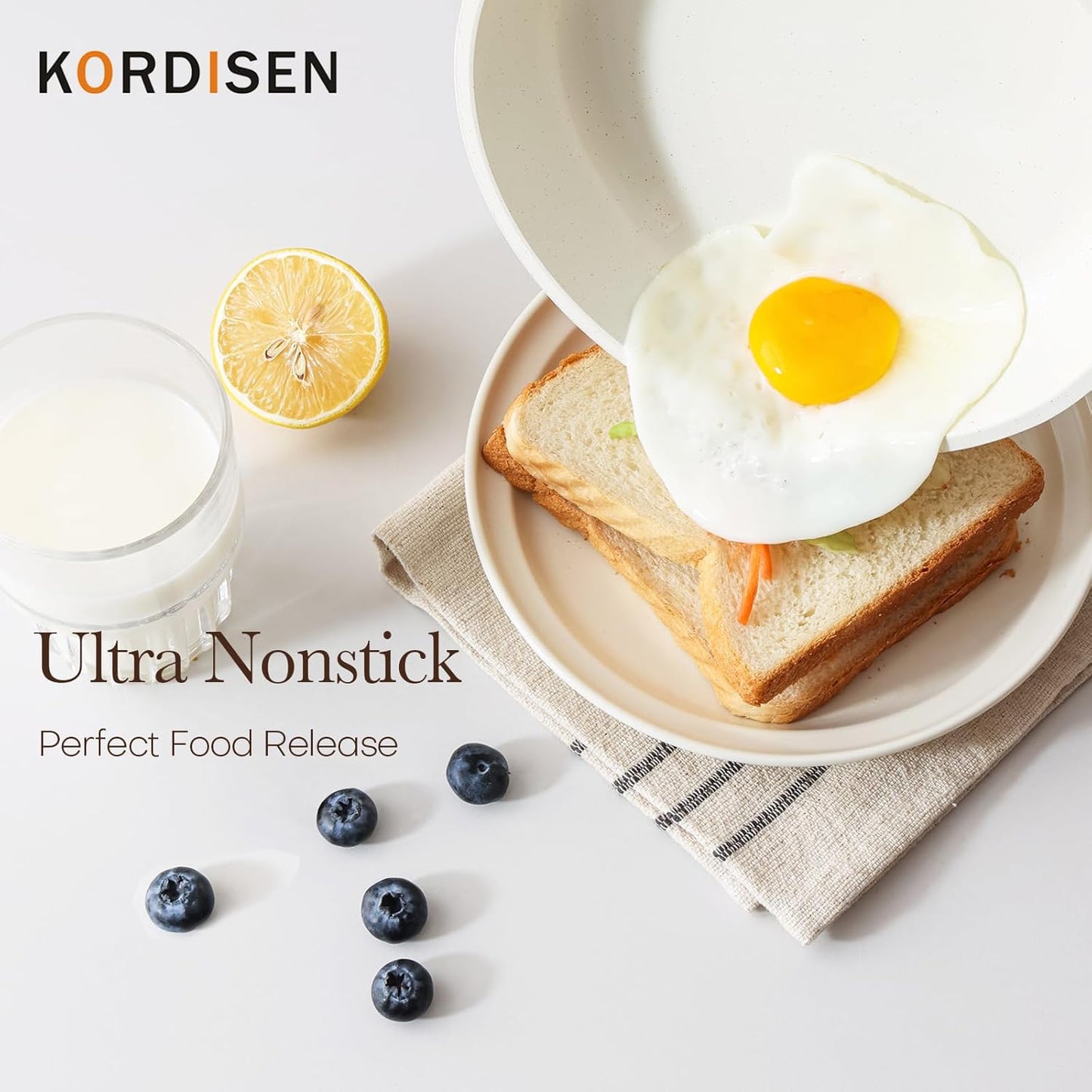 Nonstick Ceramic Frying Pan, 11 Inch Ceramic Skillet, Healthy Non Toxic Cooking Pan, Stay-Cool Handle, Induction Compatible, PFOA & PFAS Free, White