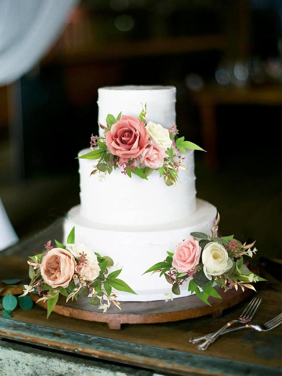 Rinlong 3Pcs Pre-made Pink Cake Topper Flowers Cake Decorations Wedding Cake Decorating Flowers Decor for Baptism Girl Baby Shower Birthday Party