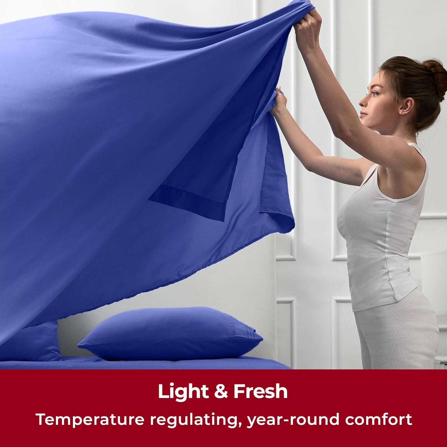 Mellanni Split King Sheets Set - 5 PC Iconic Collection Bedding - Hotel Luxury, Extra Soft, Cooling Bed Sheets - Wrinkle, Fade, Stain Resistant (Split King, Royal Blue)