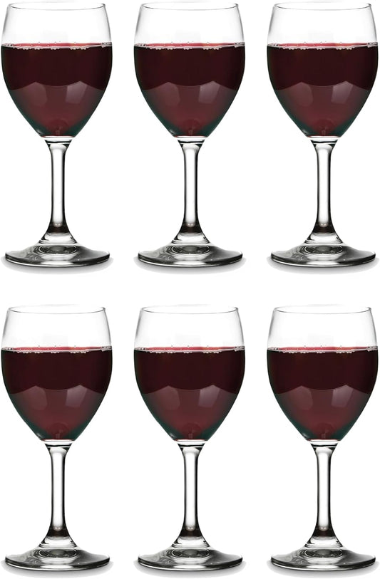 Vikko 8.5 Ounce Small Wine Glasses, Set of 6, Clear Glass, Durable Stem, Dishwasher Safe