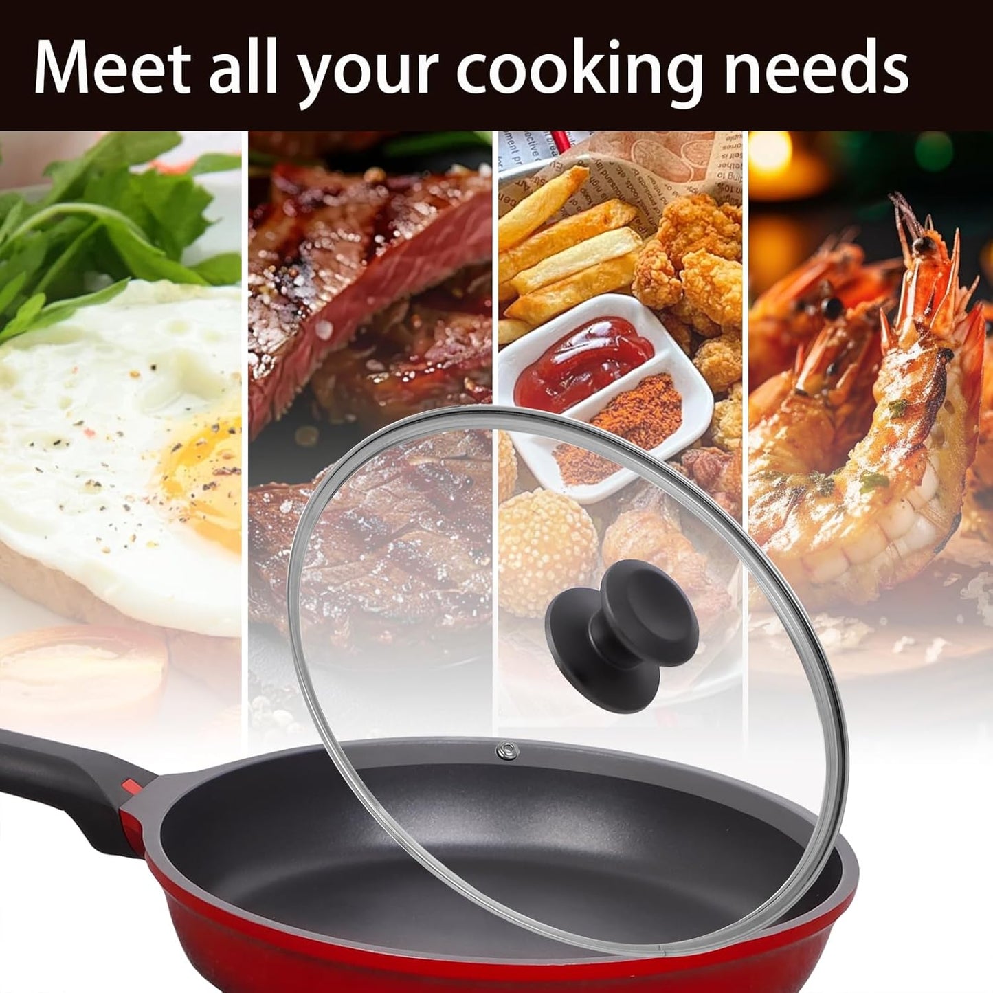 11 inch Tempered Glass Lid for Pots, Frying Pans and Skillets, Replacement Cover with Heat Resistant Black Knob Handle, Dishwasher Safe