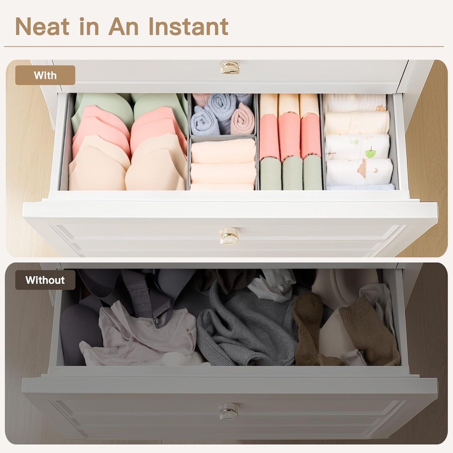 Criusia Drawer Organizer Clothes, 14 Pack Dresser Organizer for Baby Clothes, Underwear, Sock- Foldable Closet Organization and Storage Dividers Bins for Nursery, Bedroom and Dorm (Grey)