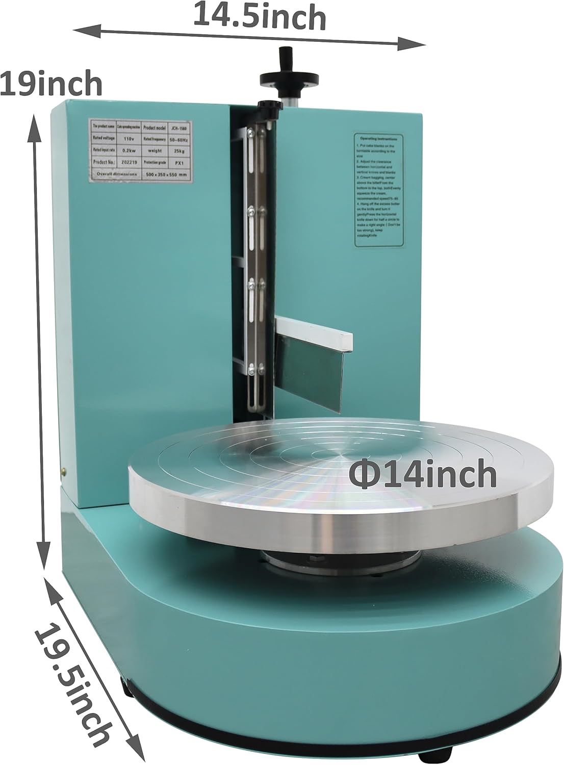 TECHTONGDA Cake Decorating Coating Machine Cream Spreading Automatic Frosting Turntable with Graduated Scraper 60-320RPM Rotating Speed for 6-14inch Cakes Green