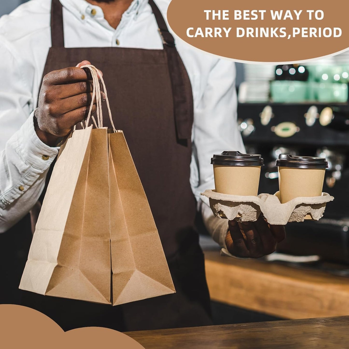 Coffee Cup Holder Disposable Cup Holder Tray, Two Cup Carrier Tray 100 Pack,Biodegradable, Eco-Friendly Drink Carrier For Delivery Of Hot Or Cold Drinks (Two-cup size tray)