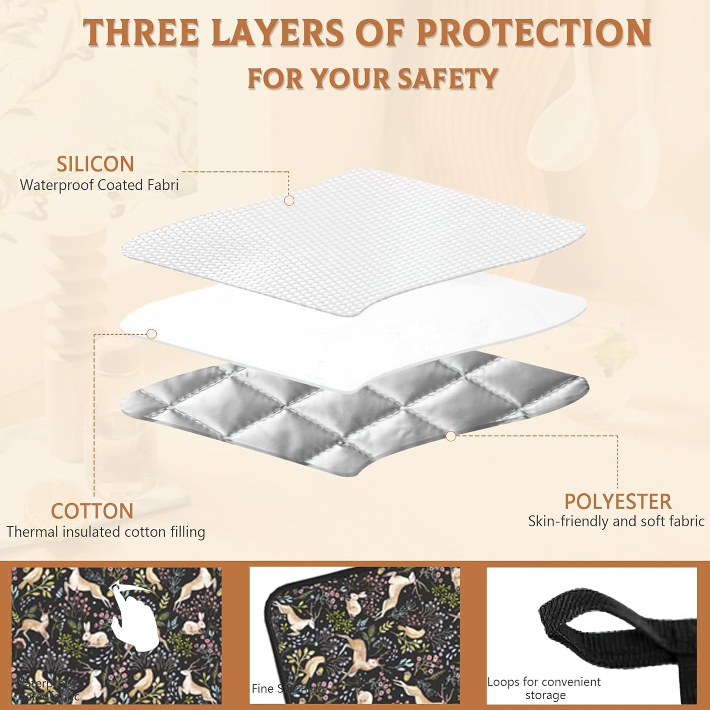 2PCS Forest Deer Pot Holder with Loop,Heat Resistant Oven Pads,Hot Pat for Kitchen Cooking Baking Food