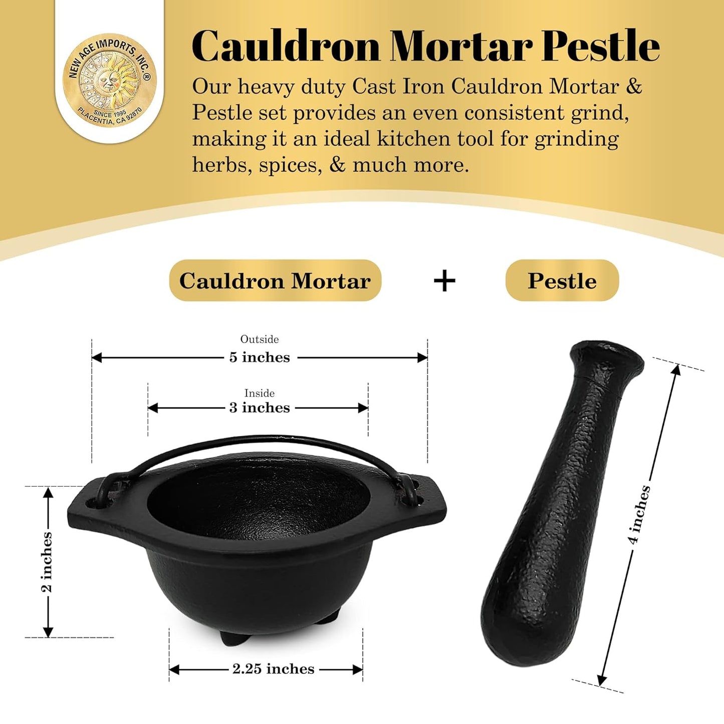 Cast Iron Cauldron Mortar and Pestle Set (MP3-Cauldron Mortar & Pestle)