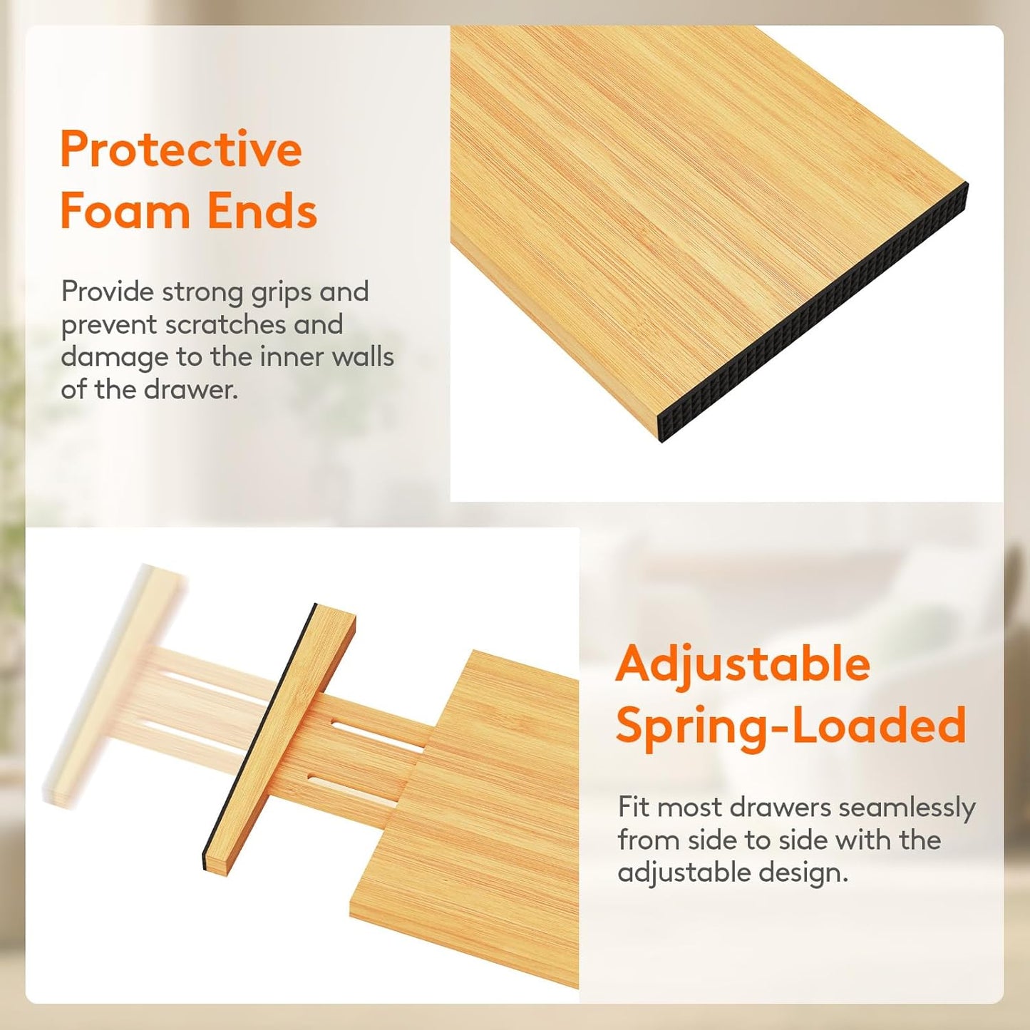 Lifewit 6 Pack 6" Deep Bamboo Drawer Dividers, 13-16.5" Expandable Drawer Organisers for Clothes, Adjustable Dresser Drawer Divider, Clothing Drawers Separators for Dresser, Bedroom, Bathroom, Office