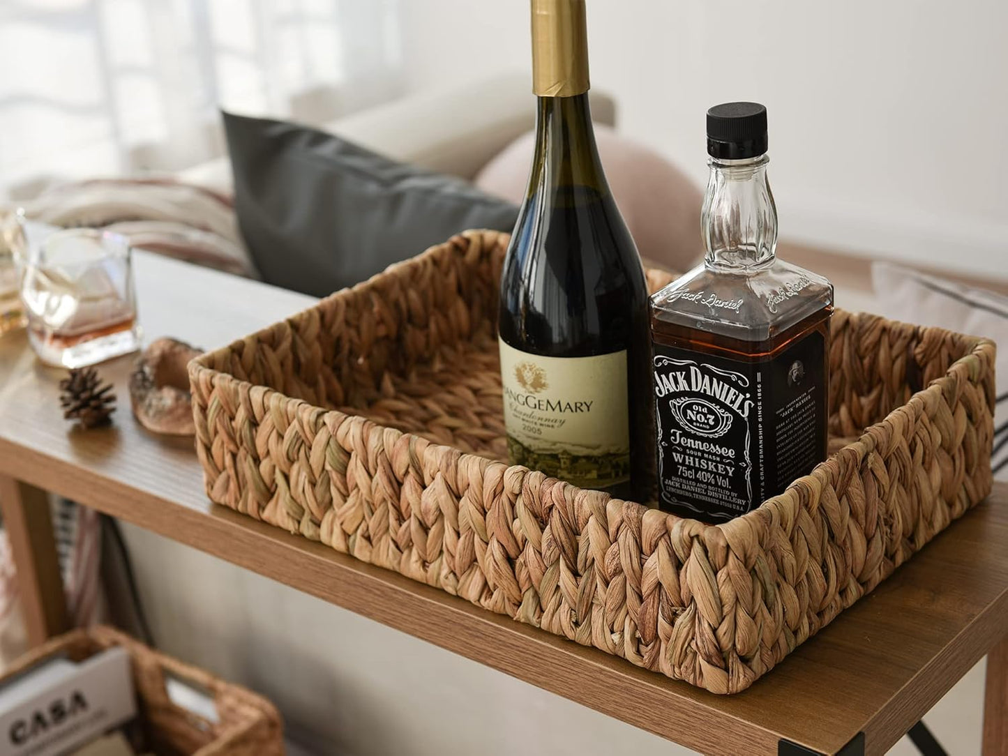 StorageWorks Large Water Hyacinth Tray for Bathroom, Wicker Storage Basket for Shelves, Handwoven Natural Hyacinth Baskets for Organizing, 2-Pack