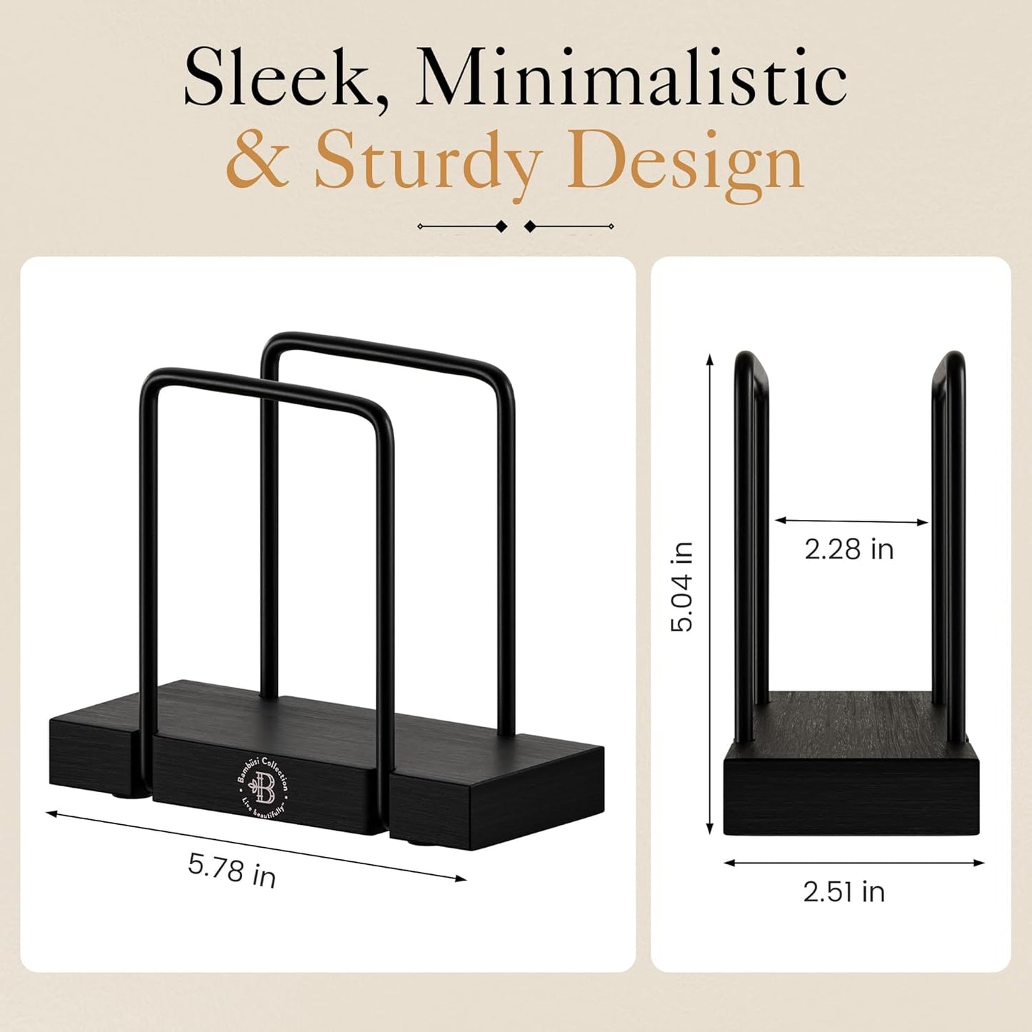 Black Napkin Holder for Table - Modern Napkin Dispenser, Bamboo and Iron Design, Non-Slip, Suitable for Kitchen, Dining, Farmhouse, Cocktail, Picnic, Bar, Outdoor Use - Holds Paper Napkins, Mail, Bill