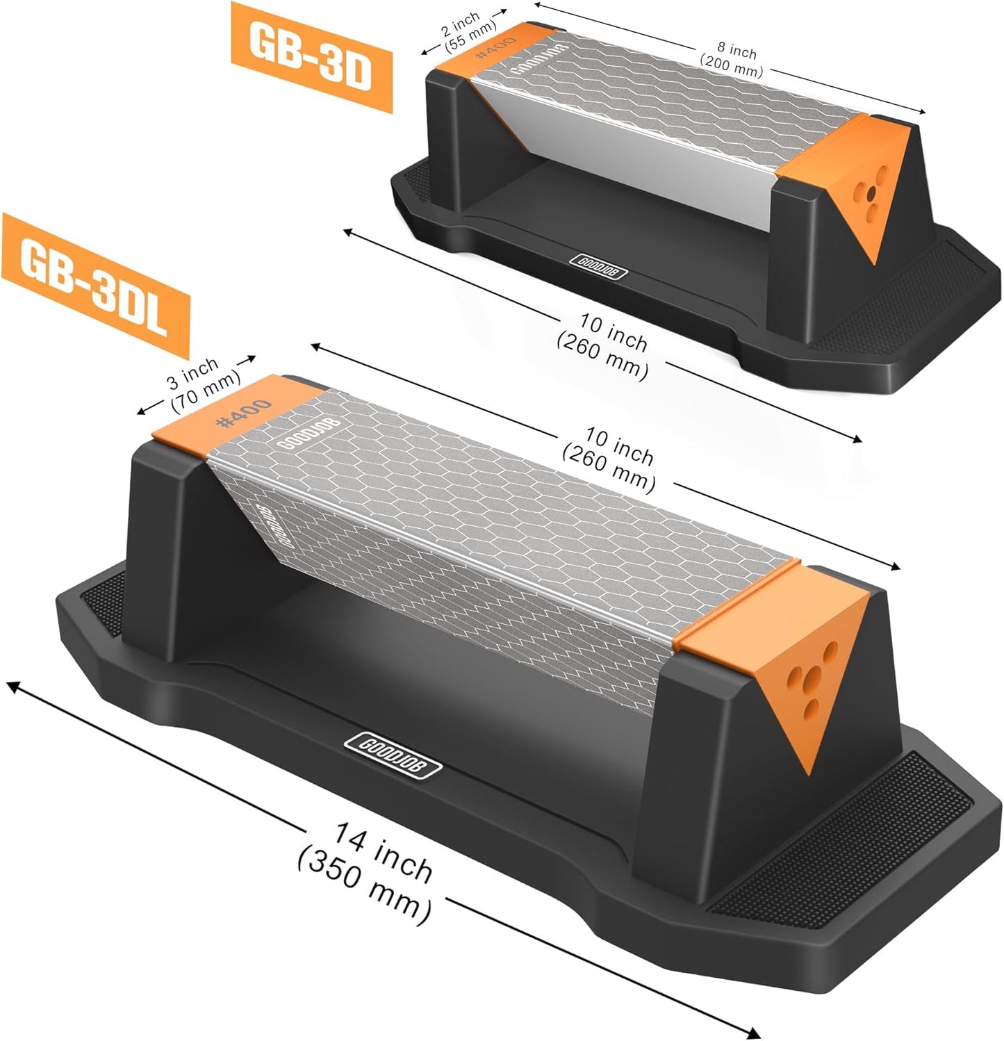 Extra Large Diamond Sharpening Stone Set 3 Side Grit 400/600/1000 Premium Industrial Diamond Knife Sharpener Suitable for Steel of any Hardness with Angle Guide and Non-Slip Base (GB-3DL)
