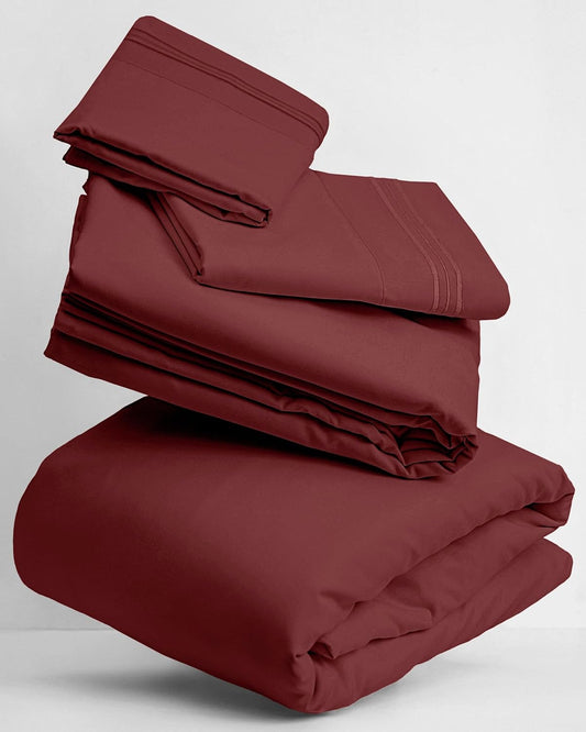 Mellanni Twin XL Sheets Set - 3 PC Iconic Collection Bedding - Hotel Luxury, Extra Soft, Cooling Bed Sheets - Wrinkle, Fade, Stain Resistant (Twin Extra Long, Burgundy)