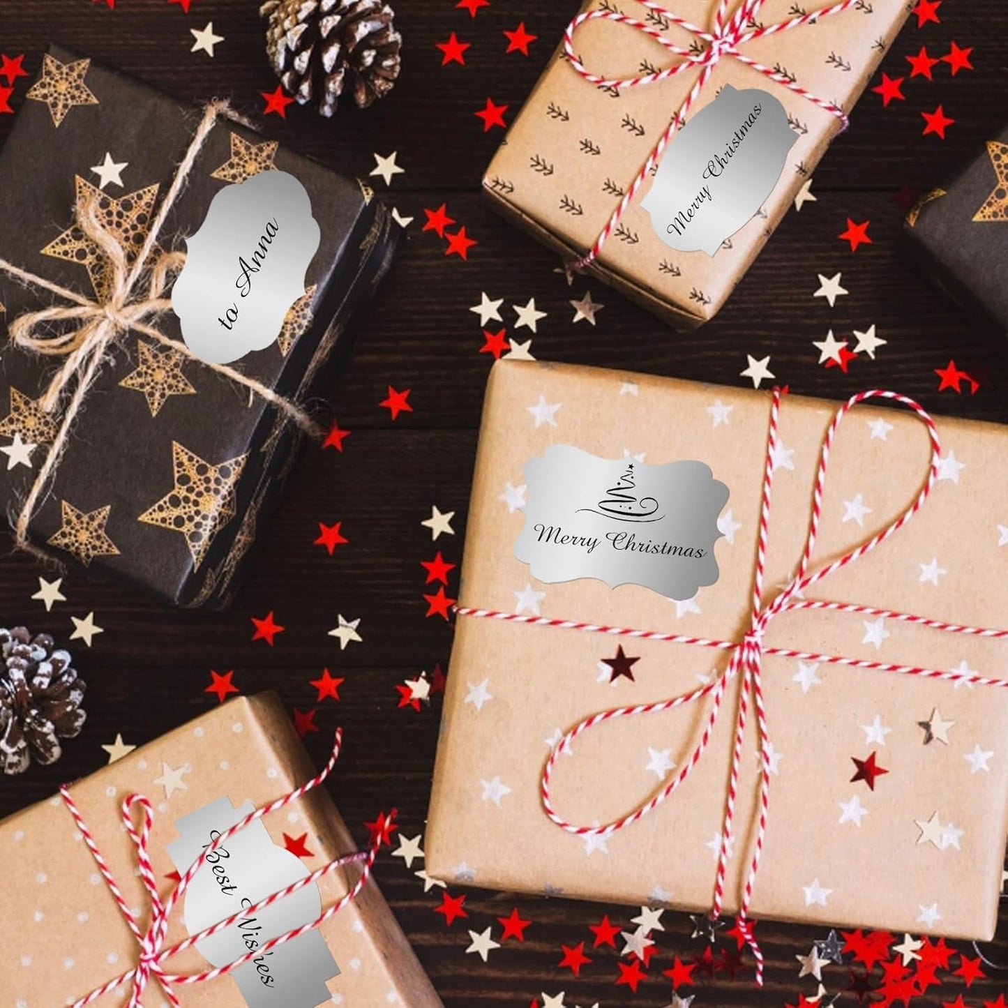 350 PCS Gift Tags Stickers, 2" x 1.2" Fancy Shape Stickers, Self-Adhesive, Handmade Bottle All-Purpose Jar Labels for Presents, Cosmetic Decoration Jars, Food Craft (Silver)