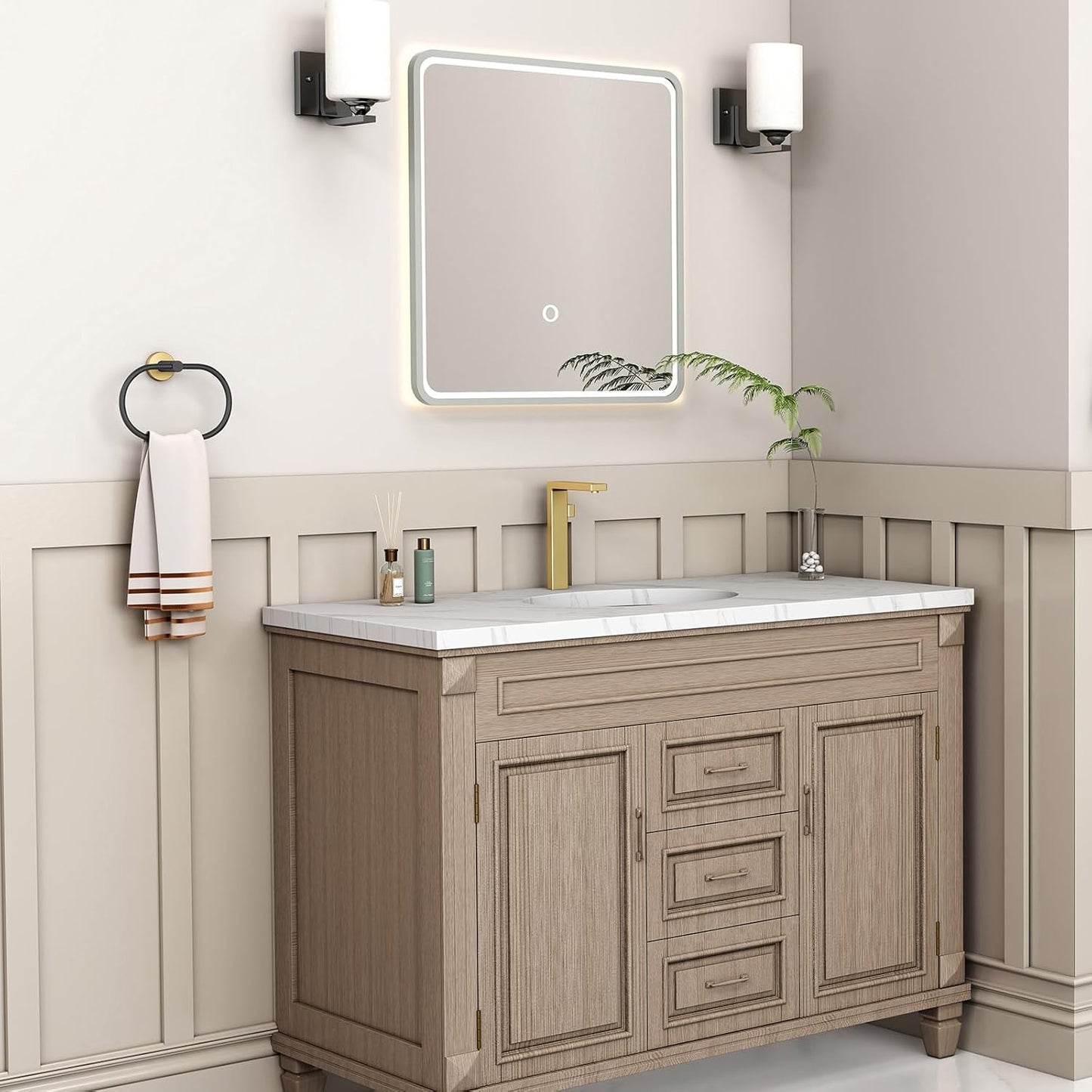 Suyar Towel Ring, Stainless Steel Hand Towel Holder for Bathroom Wall, Oval Shape, Gold and Black