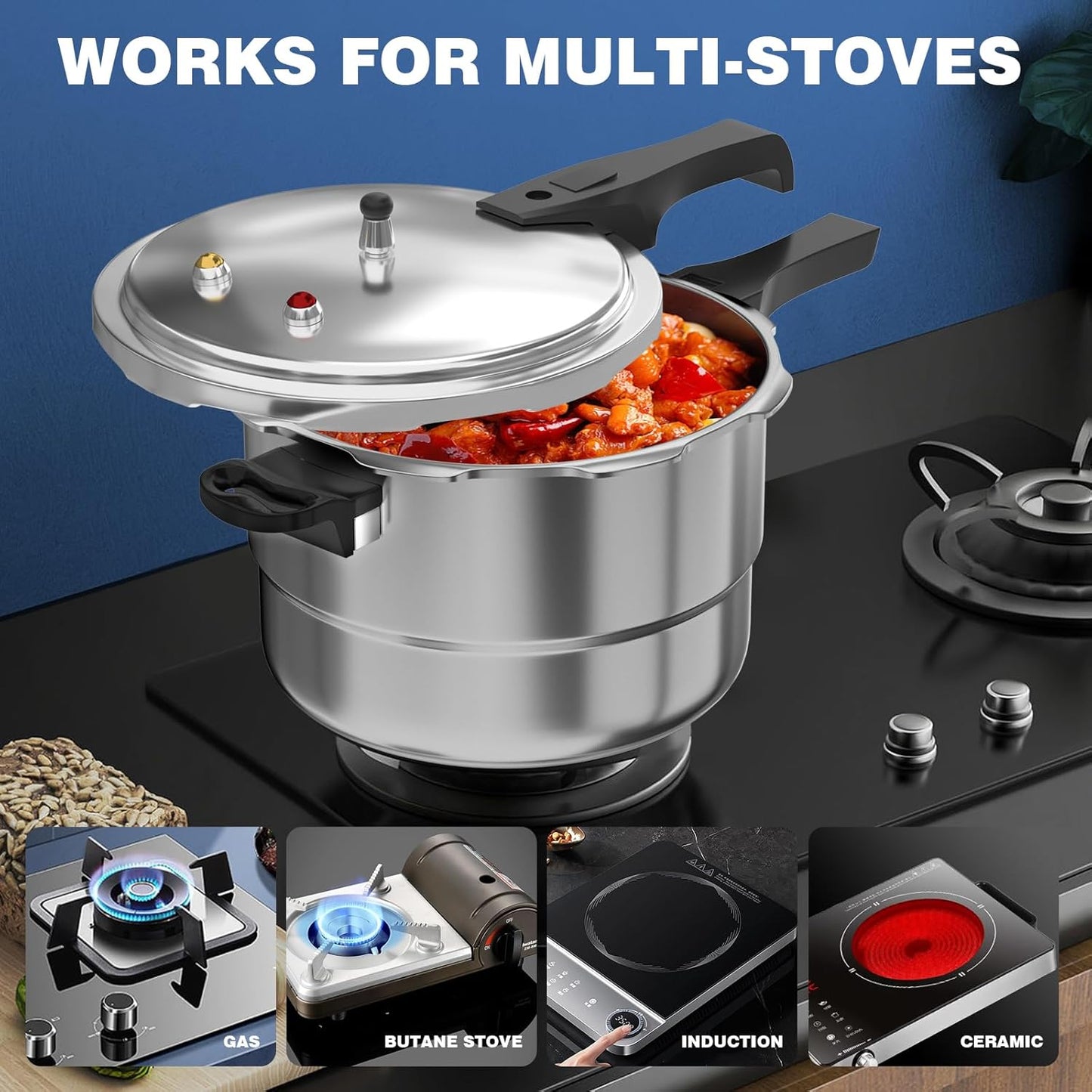 WantJoin 6Qt Aluminum Pressure Cooker w/Release Valve & Multiple Protective Devices,Pressure Canner Compatible with Gas & Induction Cooker,Canner Rack Included