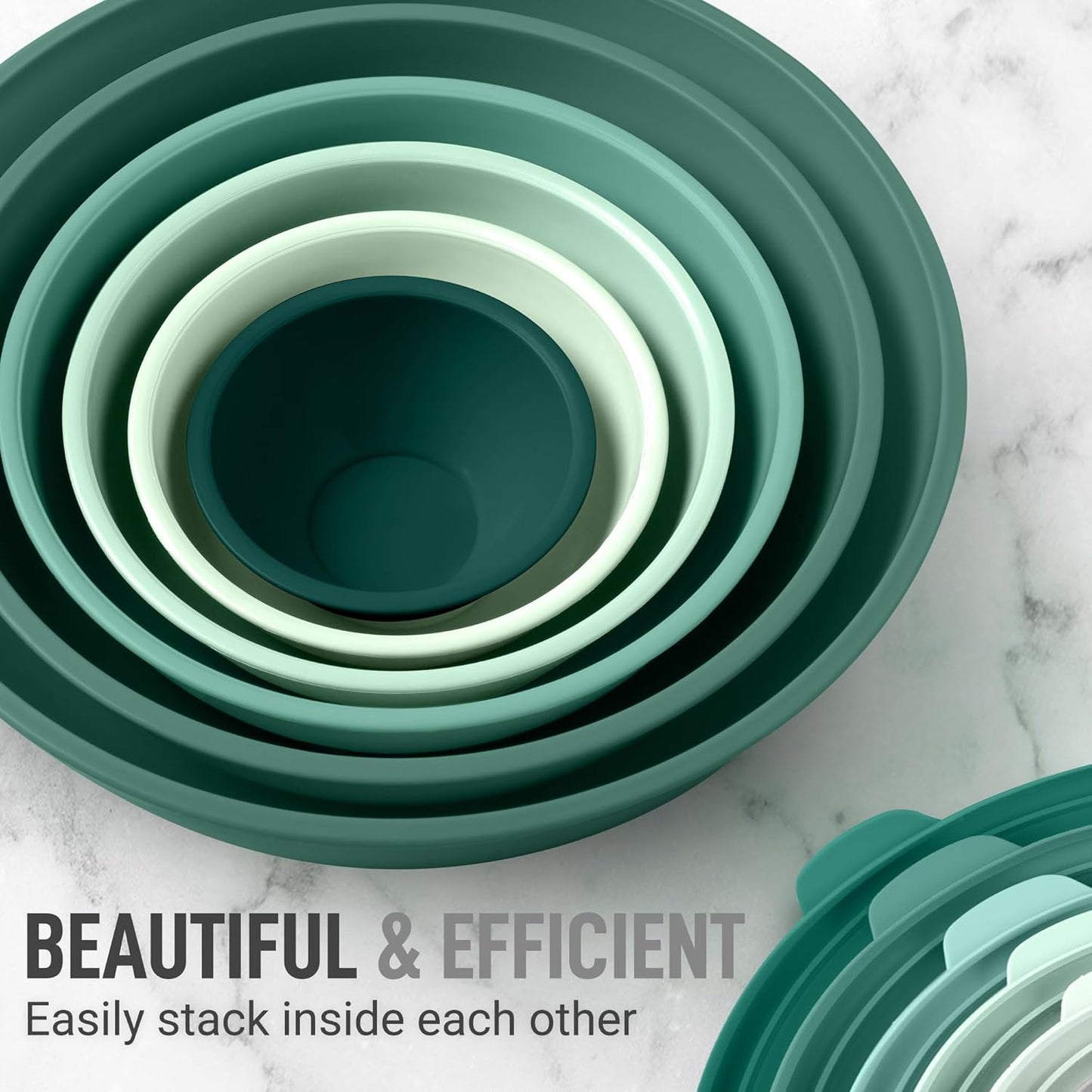 Zulay Kitchen 12-Piece Plastic Mixing Bowl Set - Colorful Nesting Bowls with Lids - Microwave & Freezer Safe (Teal Ombre)