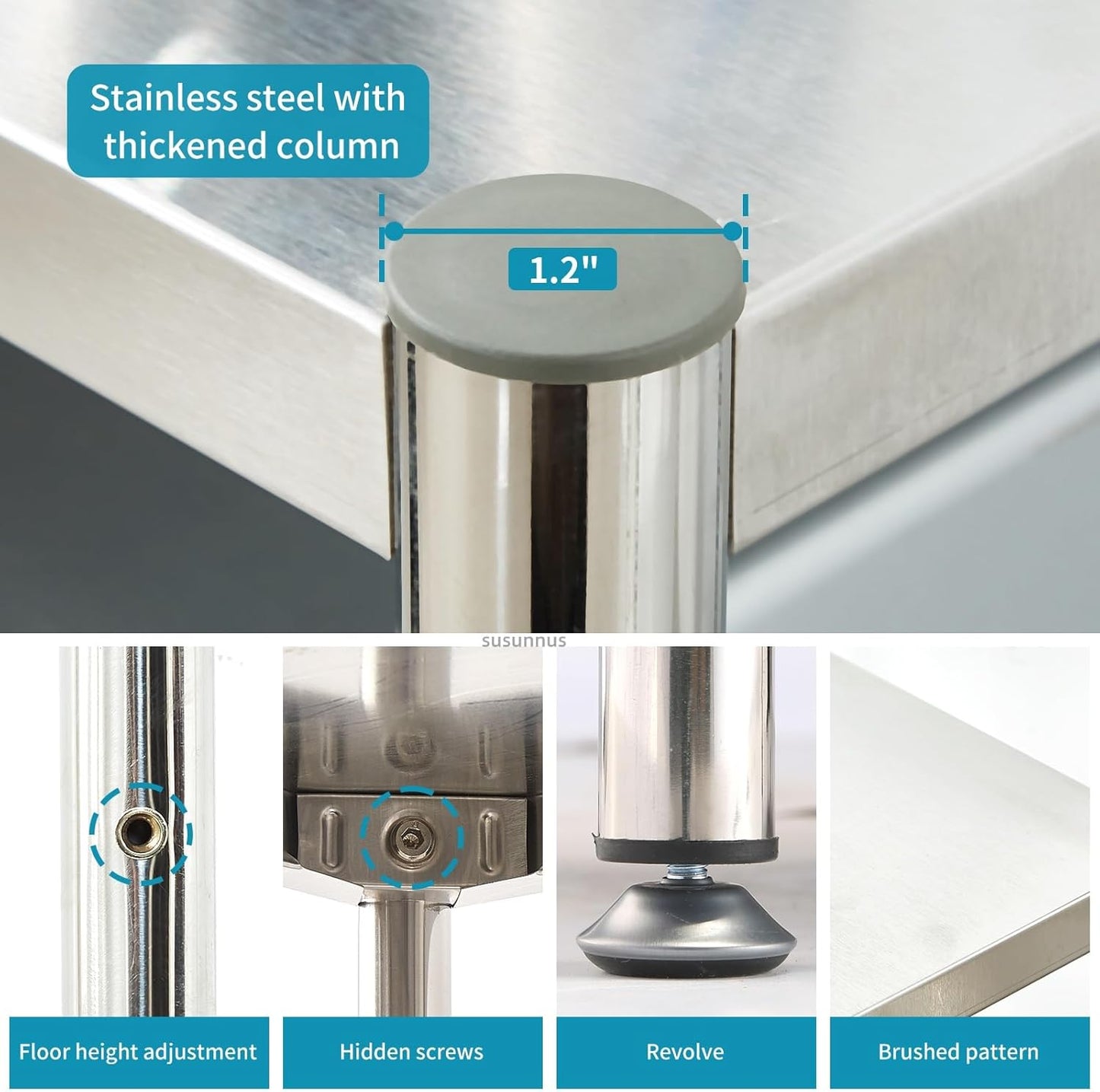 Susunnus Stainless Steel Shelves Heavy Duty Shelving Metal Shelving Units and Storage Kitchen Industrial Storage Rack (24.8in*15.8in-5T)