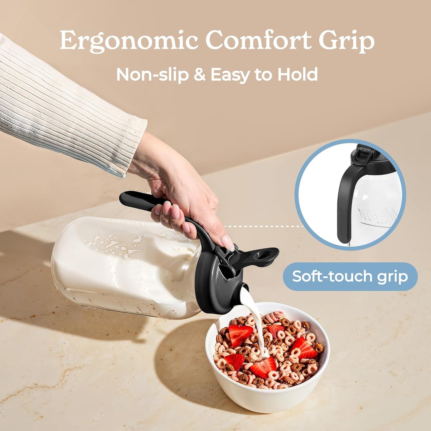 SMIRLY 64 oz Mason Jar Pitcher,Glass Pitcher with Wide Mouth,Water Jug with Double Leak Proof Lid for Iced Coffee,Hot Water,Breast Milk