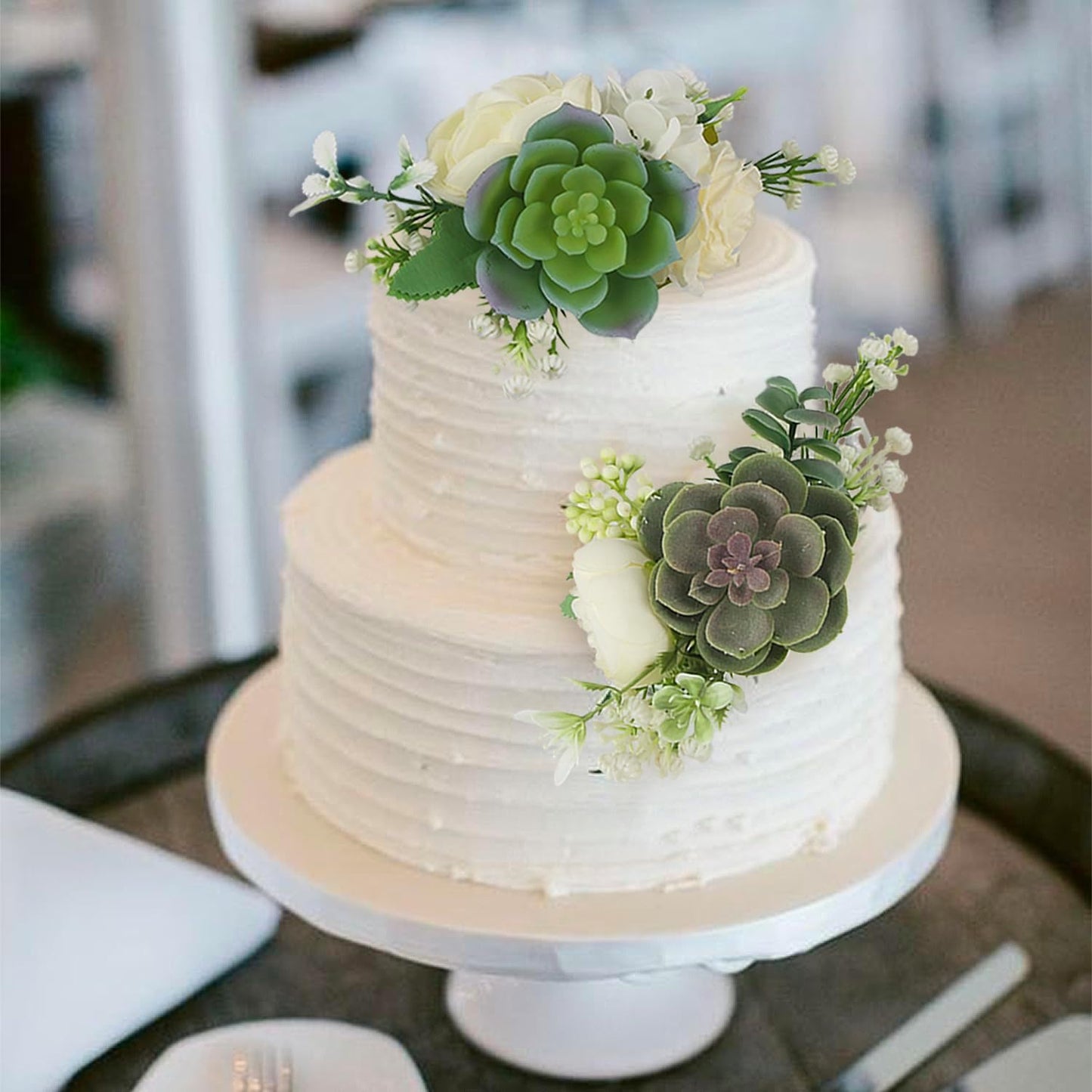 Rinlong Pre-made 3Pcs Faux Succulent Cake Decorating Flowers Cake Toppers Green Cake Decorations Wedding Birthday Baby Shower Spring Cake Decor Topper