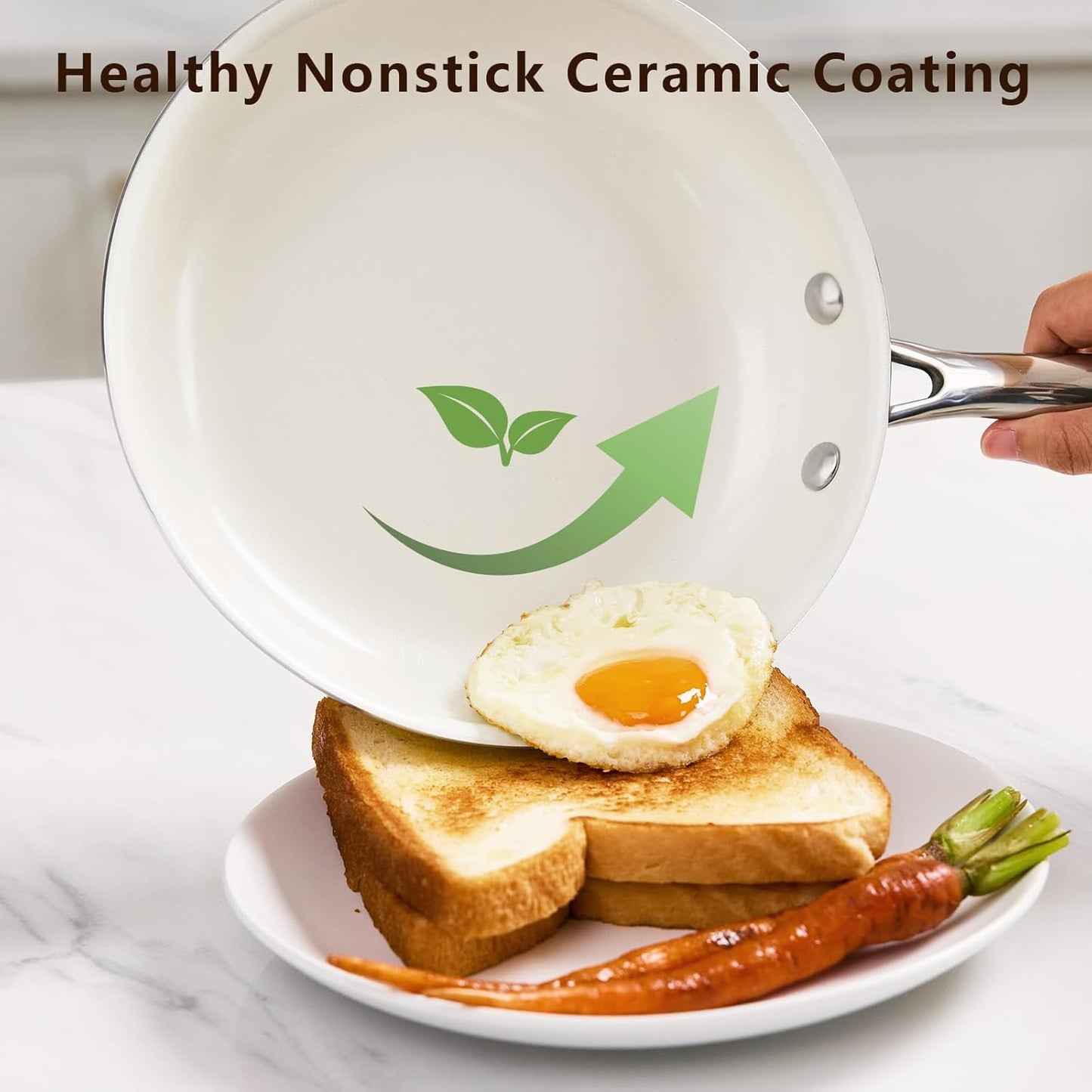 8" Ceramic Nonstick Frying Pan, Small Skillet, Cooking Pan Non Toxic with Stay Cool Handle for Induction, PTFE & PFAS & PFOA Free, Dishwasher/Oven Safe, White