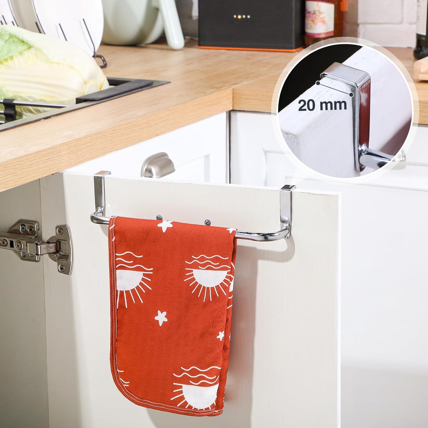 2 Pieces Metal Towel Bar Kitchen Cabinet Steel Towel Rack Bar for Hanging on Inside or Outside of Doors, Home Kitchen Bathroom(Silver)