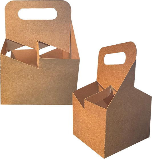 4 Cup Drink Carrier With Handle | Kraft Paperboard Cup Holder | Disposable Cup Holder for Hot or Cold Drinks | Cup Carrier for Food Delivery Services, Uber Eats, Door Dash (100)