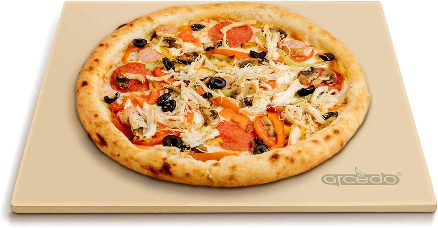 Pizza Stone For Oven and Grill 13 Inch, Baking Stone For Bread Thermal Shock Resistant BBQ Grilling Square Pizza Pan Cordierite Cooking Pan with PE Scraper