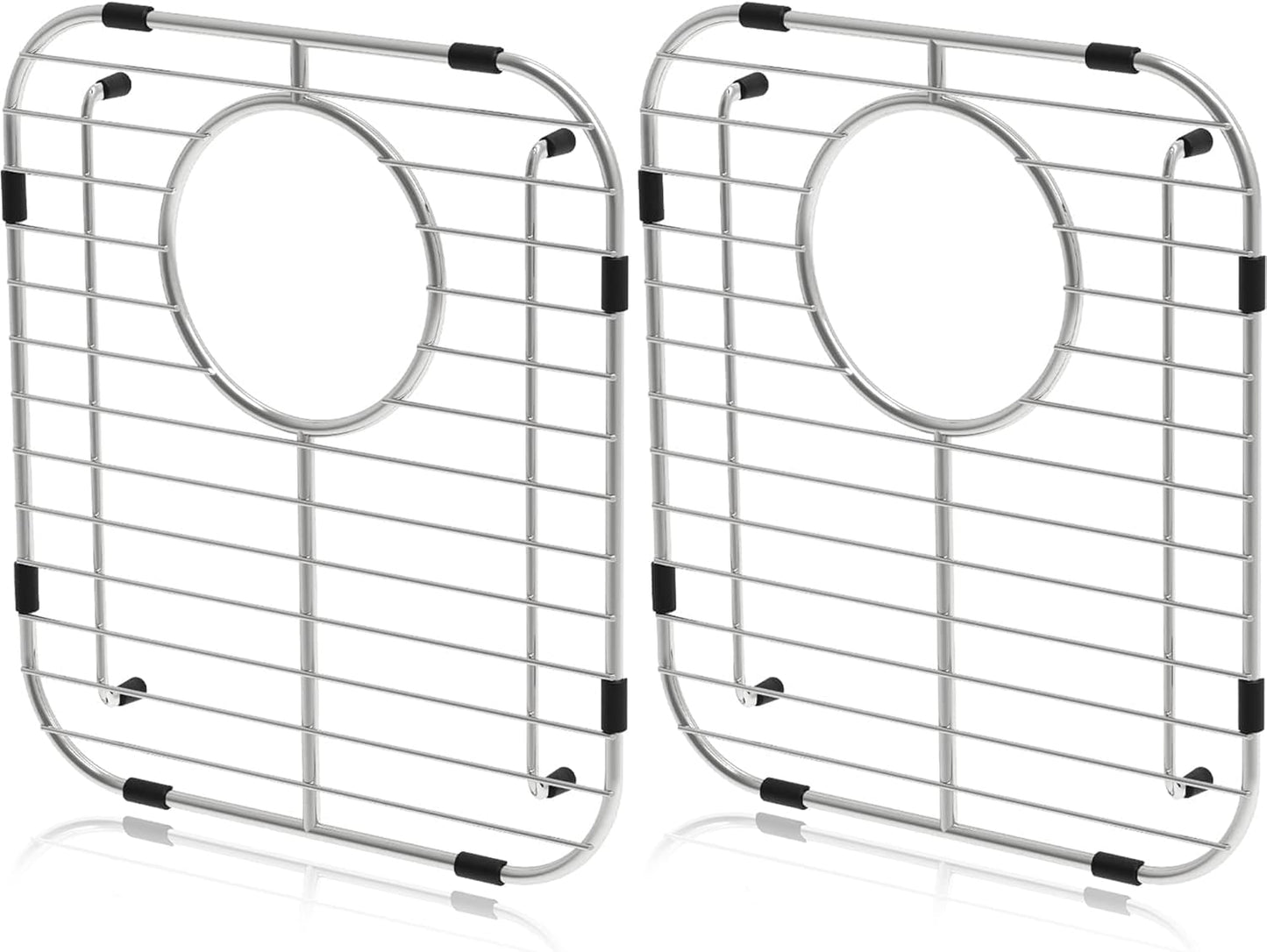 Orgneas Sink Protectors for Kitchen Sink, Universal Double Bowl Sink Bottom Grid 13.2"x11.6"x1.25", 304 Premium Stainless Steel Kitchen Sink Protector Grid Sink Grate Rack Rear Drain 2 Packs