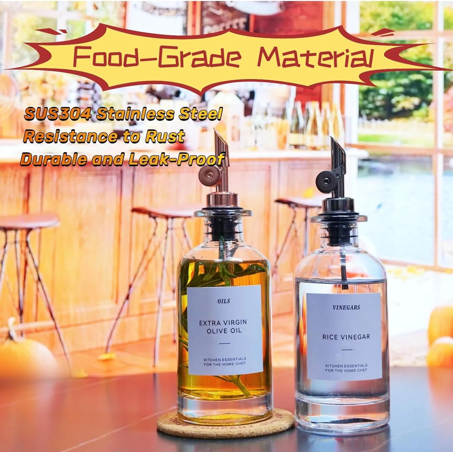 Olive Oil Dispenser Spout, Weighted Liquor Pour Spout, Dispenser Spout, Stainless Steel Automatic Pour Spouts for Liquor Bottles, Oil Bottles, Vinegar, Syrup and Alcohol 2 Pack Rose Golden