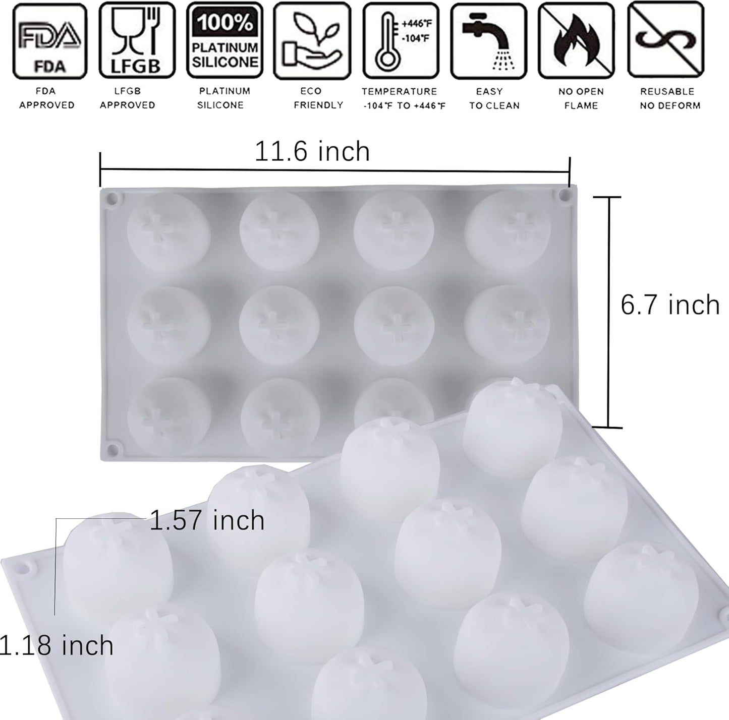 OCPO KITCHEN Orange Silicone Mold for Baking Mousse Cake, Candy, Chocolate, French Fruit Dessert, Pastry, Cupcake, Ice Cream, Pudding, Cake Decoration Mold, 3D Orange Shape (12-Cavity)