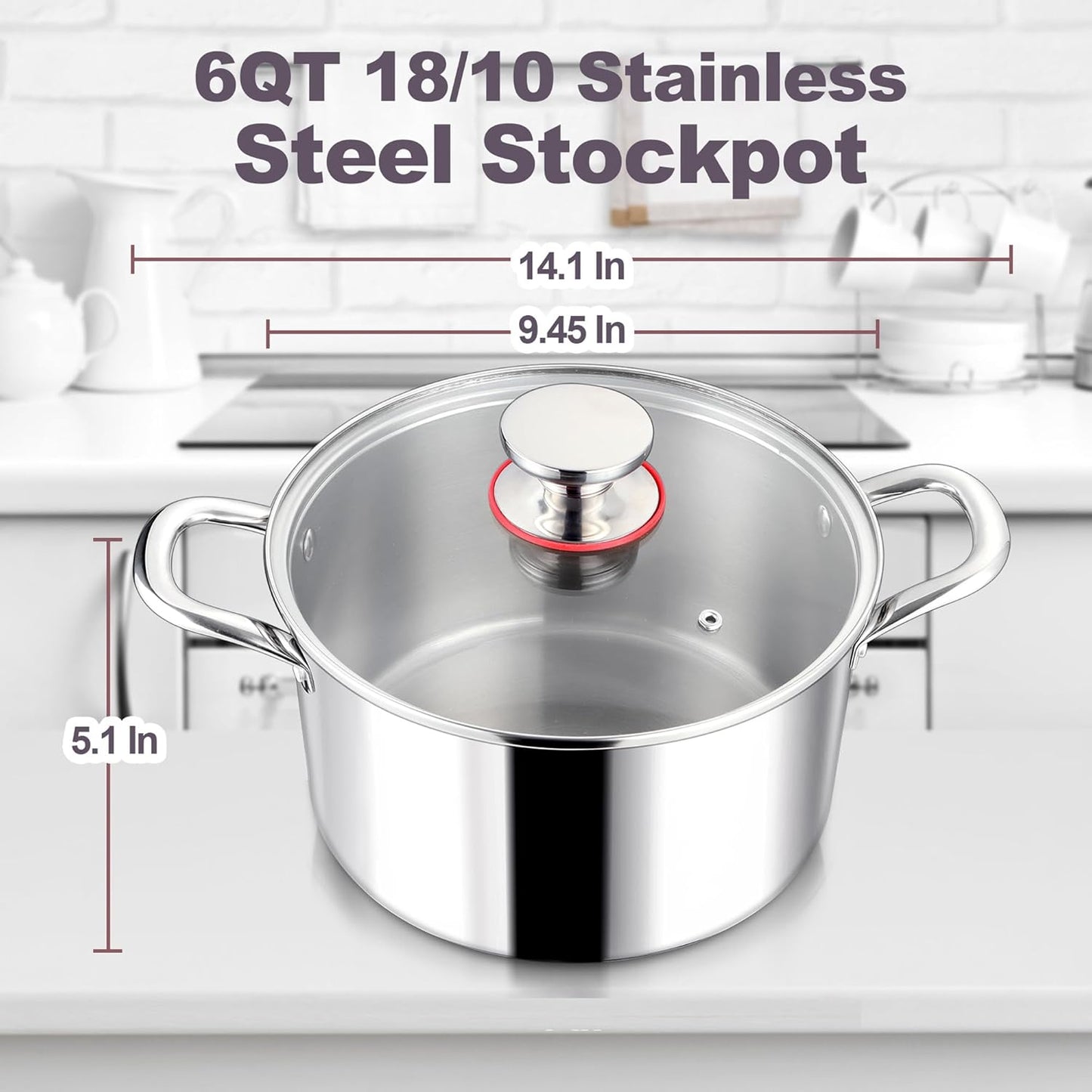 LIANYU 6QT 18/10 Stainless Steel Stockpot with Lid, Tri-Ply Heavy Duty Soup Cooking Pasta Canning Pot, 6 Quart Boiling Strew Simmer Induction Pot, Dishwasher Safe Cookware