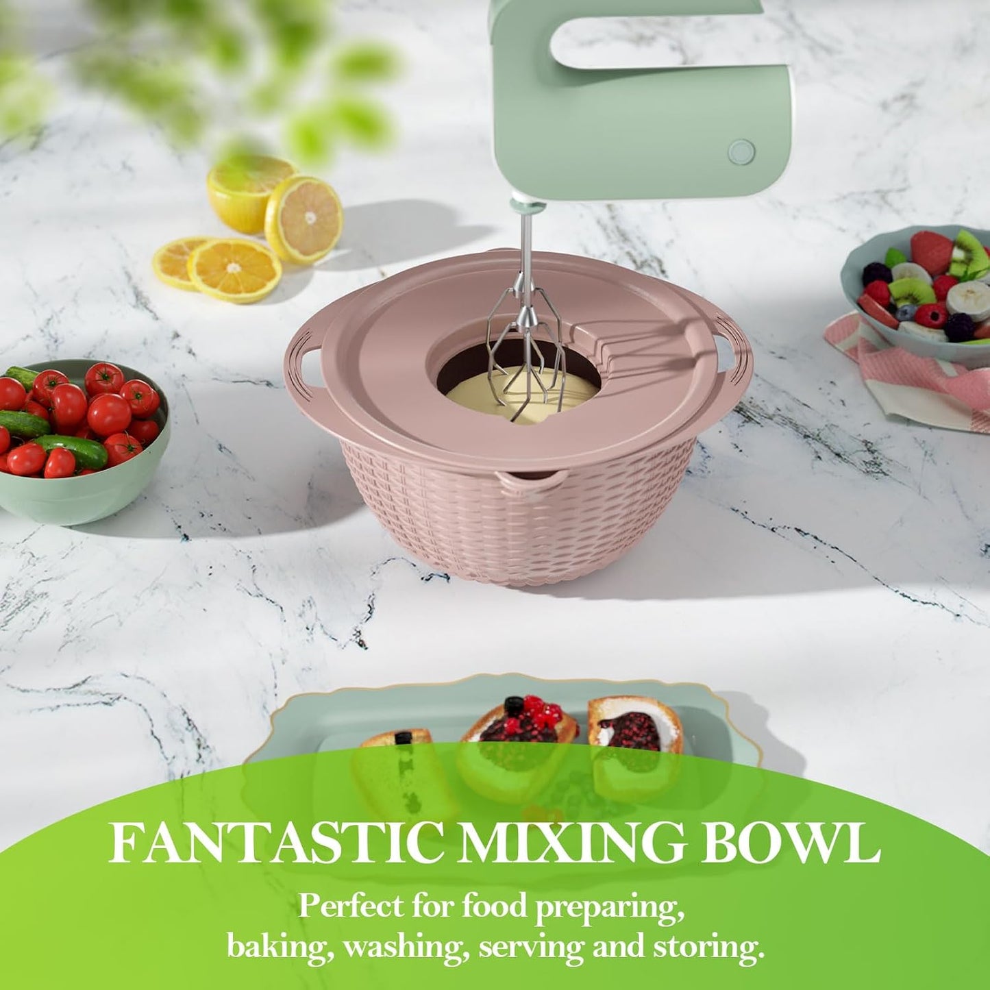 4-1 Strainer Bowl with Lid Set - Strainers and Colanders, Colander for Kitchen, Pasta Strainer, Fruit Cleaner, Veggie Wash, Funny Kitchen Present, Fruit Washing Bowl, Cooking Present for Women - Pink