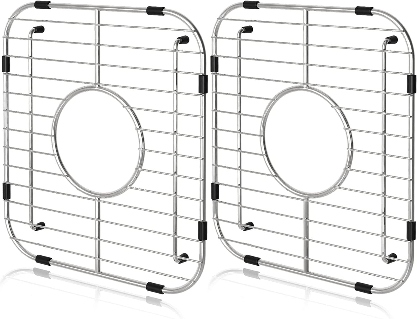 Orgneas Sink Protectors for Kitchen Sink, Universal Double Bowl Sink Bottom Grid 12.5"x10.5"x1.25", 304 Premium Stainless Steel Kitchen Sink Protector Grid Sink Grate Rack Centered Drain 2 Packs