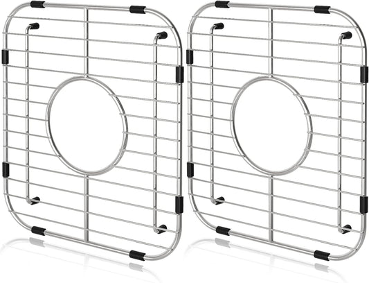 Orgneas Sink Protectors for Kitchen Sink, Universal Double Bowl Sink Bottom Grid 12.5"x10.5"x1.25", 304 Premium Stainless Steel Kitchen Sink Protector Grid Sink Grate Rack Centered Drain 2 Packs