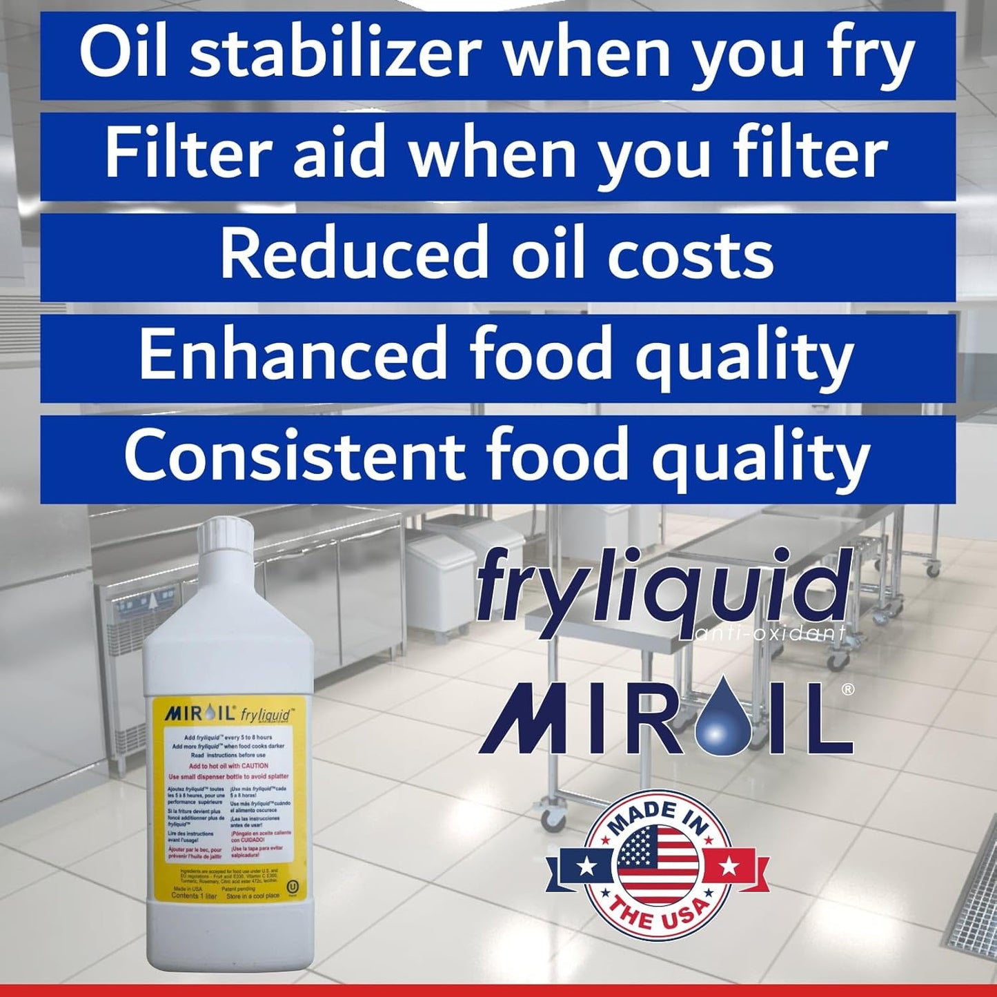 12 x 1 Liter Bottle FryLiquid by MirOil, Antioxidant & Removes Unhealthy Fats, Prevents Breakdown, Vitamin Therapy & Extends Deep Fryer Oil Life for Donut Shops, Restaurants, Food Truck & Food Service