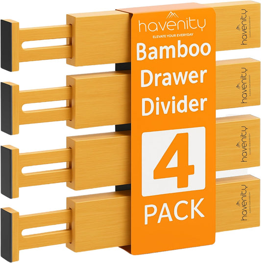 4 Pcs Bamboo Kitchen Drawer Dividers Large 17"-22", Spring Loaded, Works in Kitchen, Adjustable Drawer Organizers, Dresser, Bathroom, Bedroom, Drawer Desk, Office