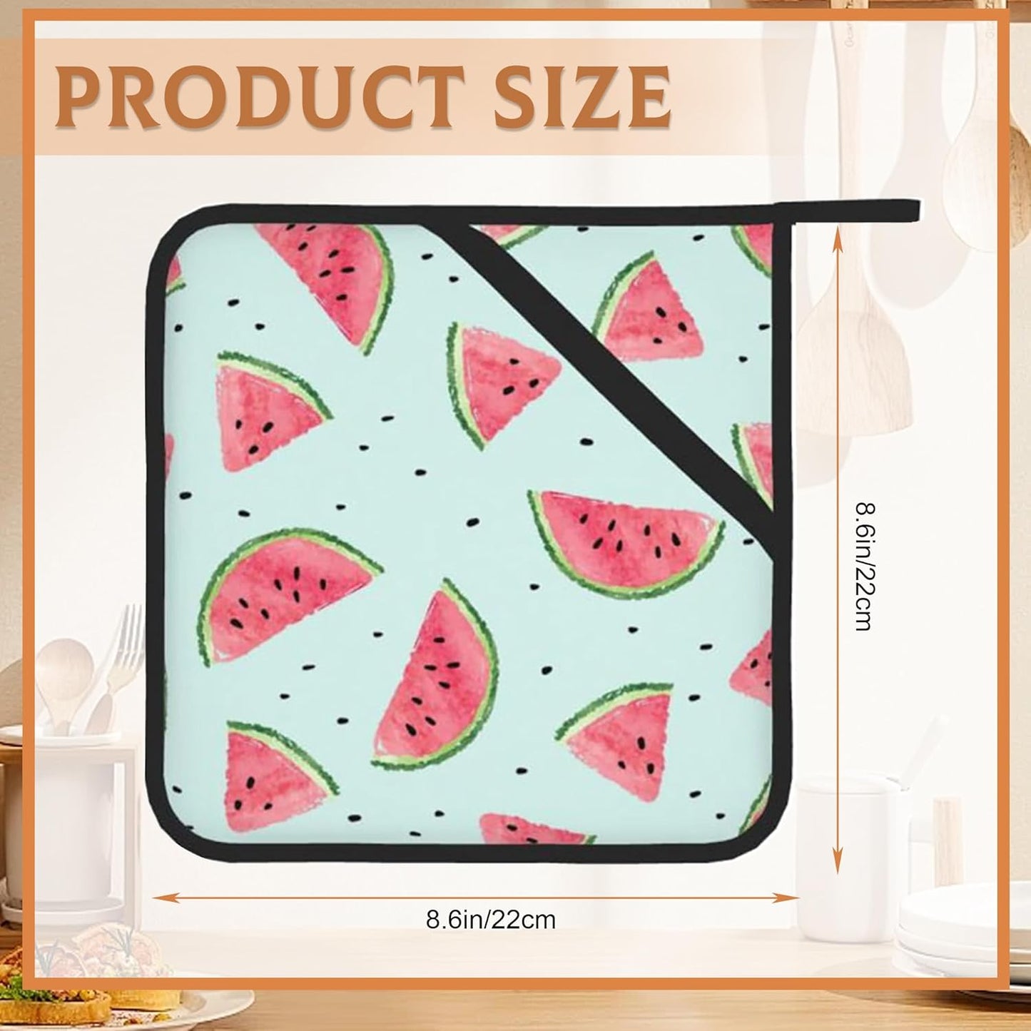 Summer Watermelon Pot Holder Set of 2,Kitchen Heat Resistant Potholder for Women Men BBQ Cooking Baking