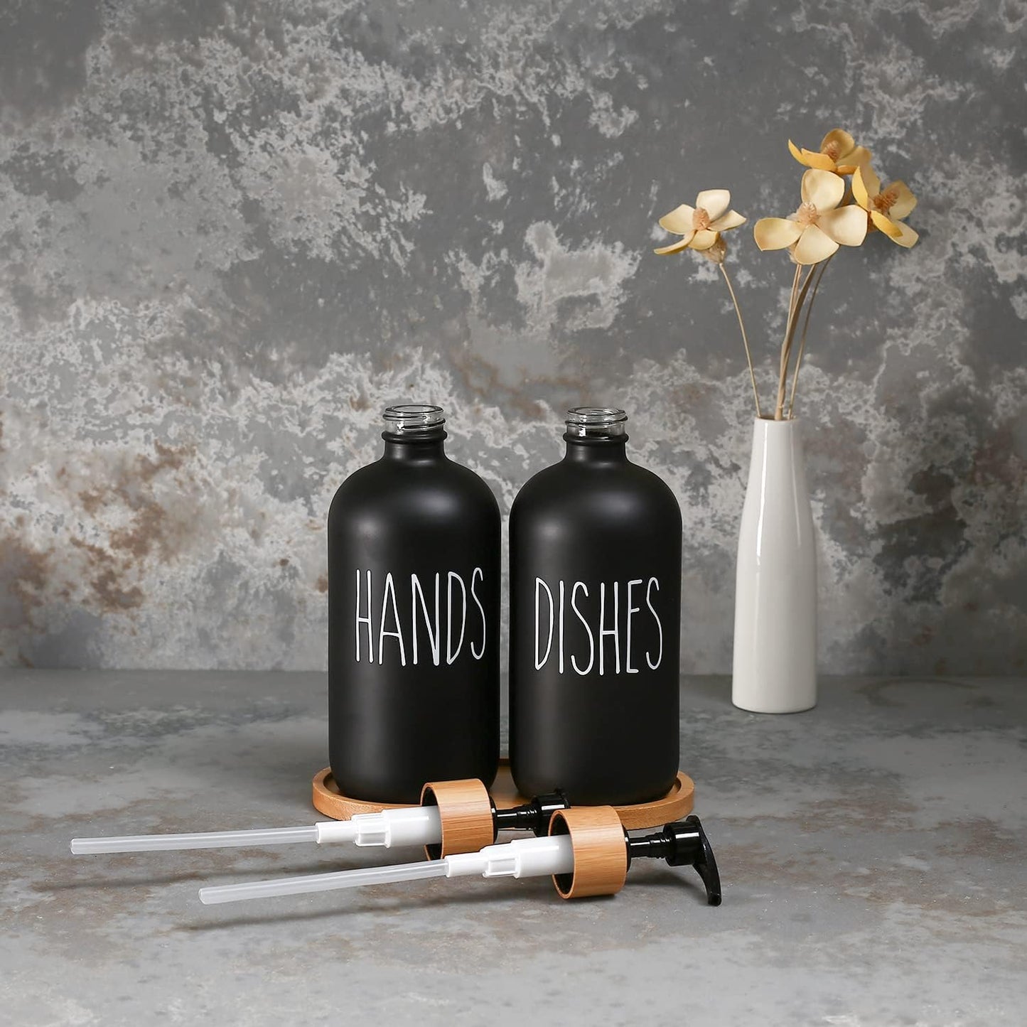 MOMEEMO Black Soap Dispenser Set, Contains Hand and Dish Soap Dispenser, Suitable for Kitchen Decor. (Black)