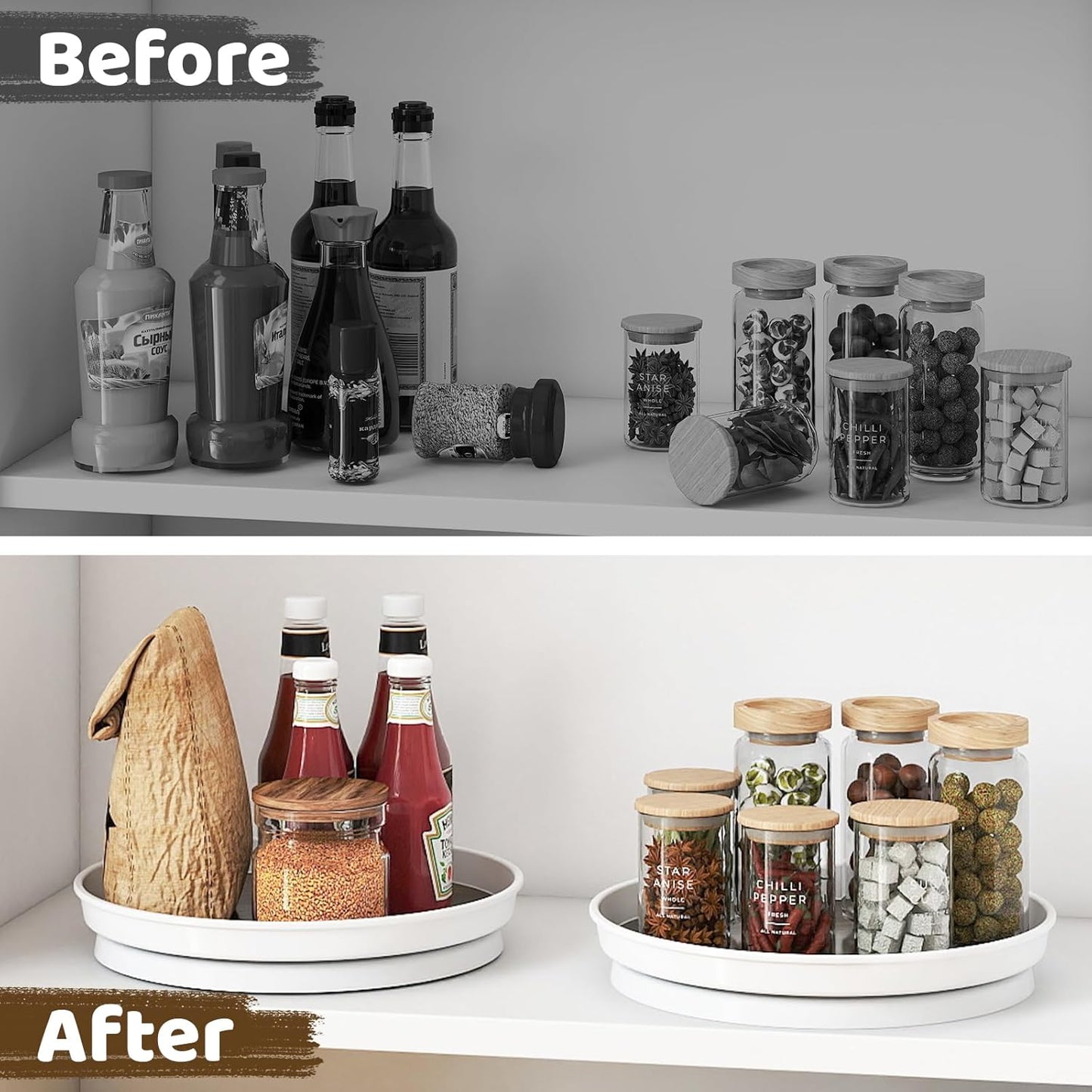 LAMU 1 Pack Lazy Susan Organizer, 10'' Lazy Susan Turntable for Cabinet, Table Top, Pantry, Refrigerator, Kitchen, Rustic Brown