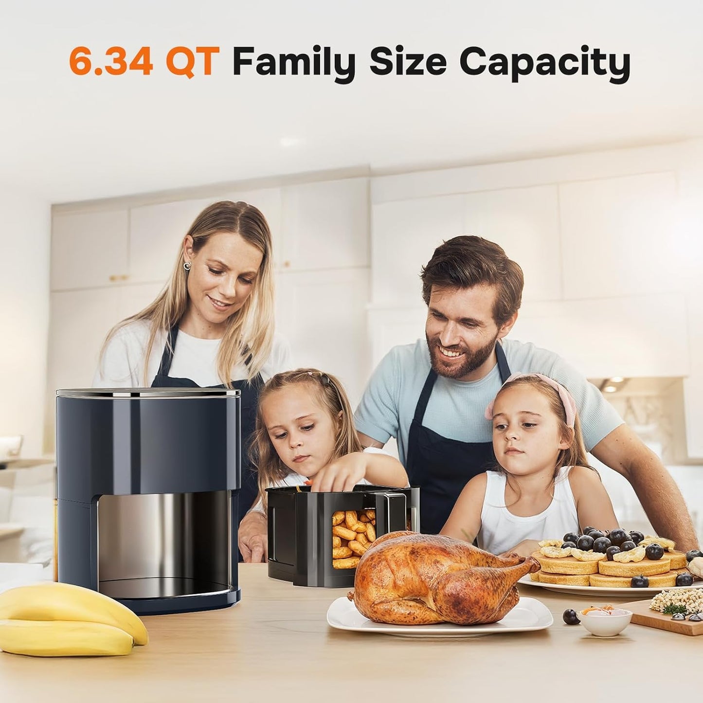 Simple Deluxe Air Fryer - 6.34 QT Digital Airfryer with Visible Window, 12 Presets Functions, Nonstick and Dishwasher-Safe Basket, 1700W, Gray