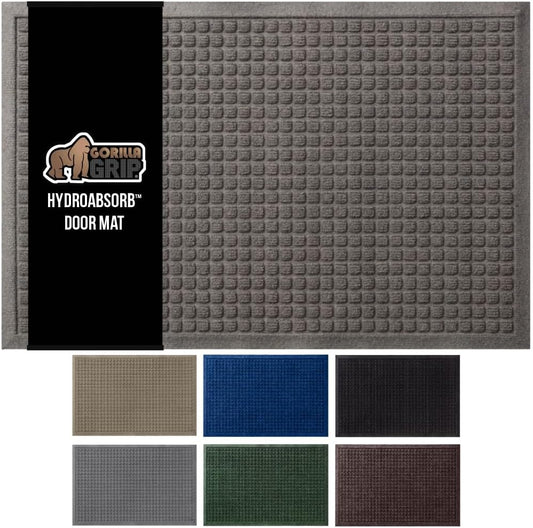 GORILLA GRIP Front Door Mat, 72x24, Indoor Outdoor Ultra Absorbent HydroAbsorb Doormat, Absorbs Up to 2.75 Cups of Water, Stain and Fade Resistant, Rubber Backing Doormats, Captures Dirt, Charcoal