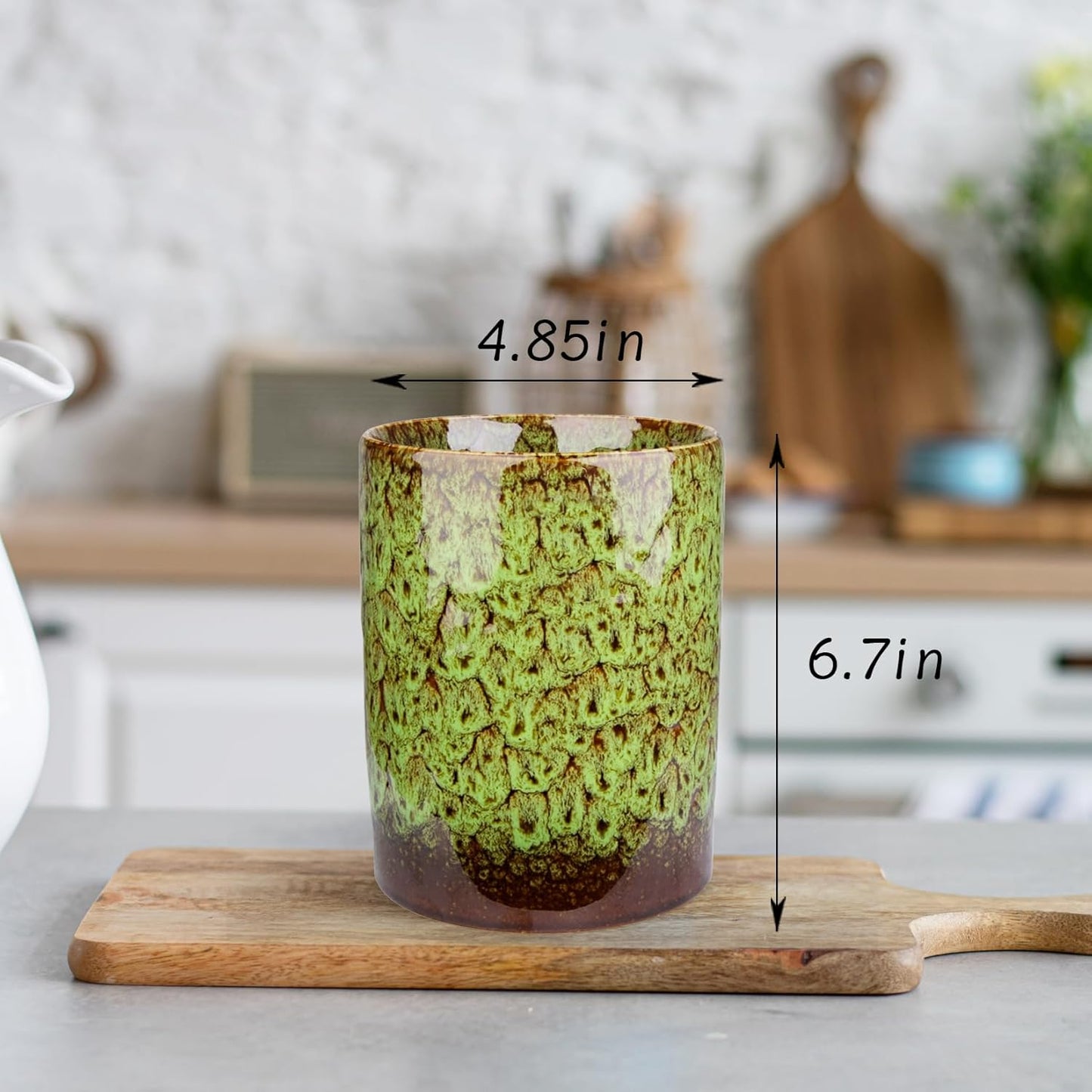 Utensil Holder, Ceramic Kitchen Utensil Holder for Countertop, Large Cooking Utensil Crocks for Kitchen Counter, Morden Utensil Organizer for Spatula, kitchen Decor,Green