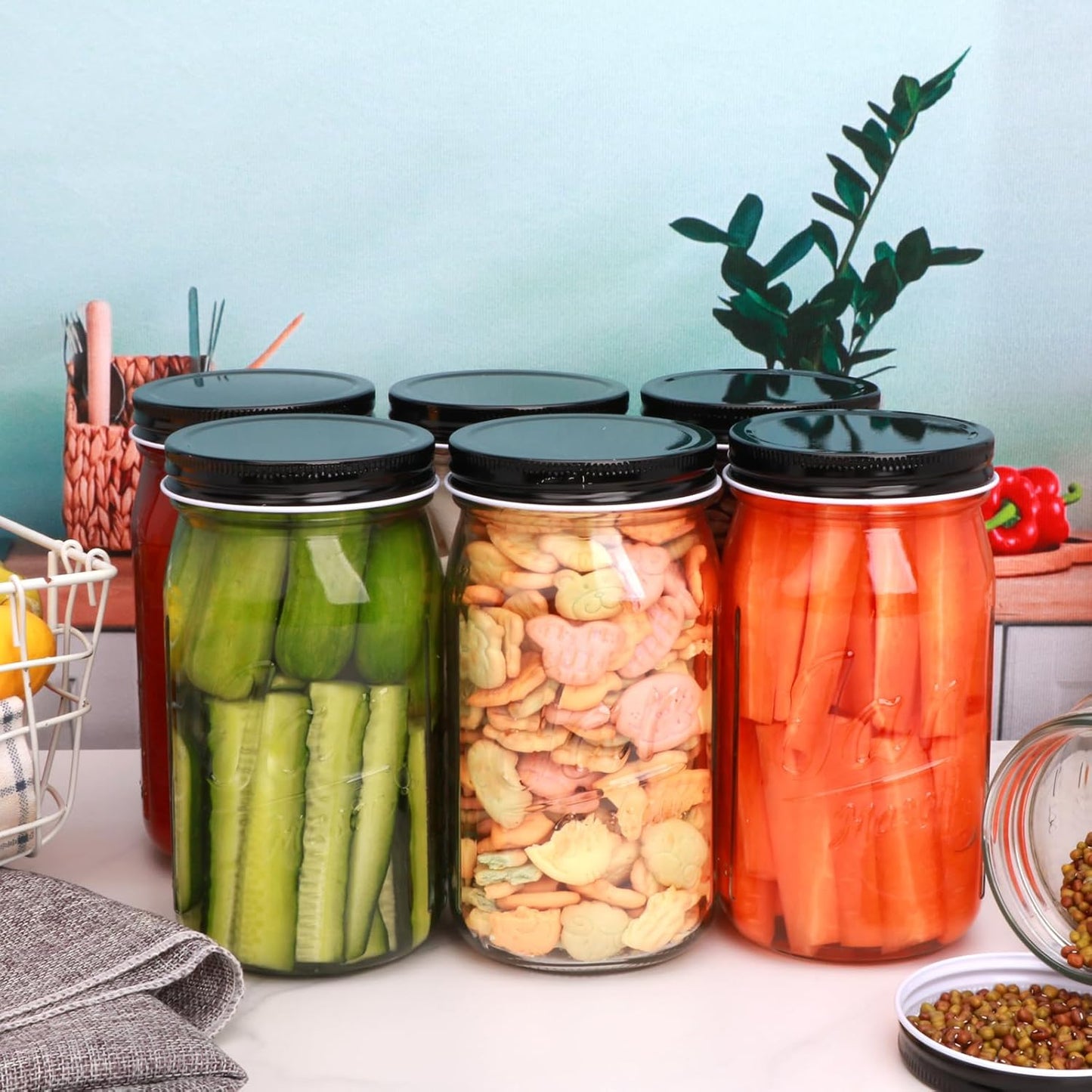 QAPPDA Wide Mouth Mason Jars 32 oz 12 Pack, Large Glass Jars Canning Jar with Lids for Pickling, Storage Food, Meal Prep, Jams, and Spices
