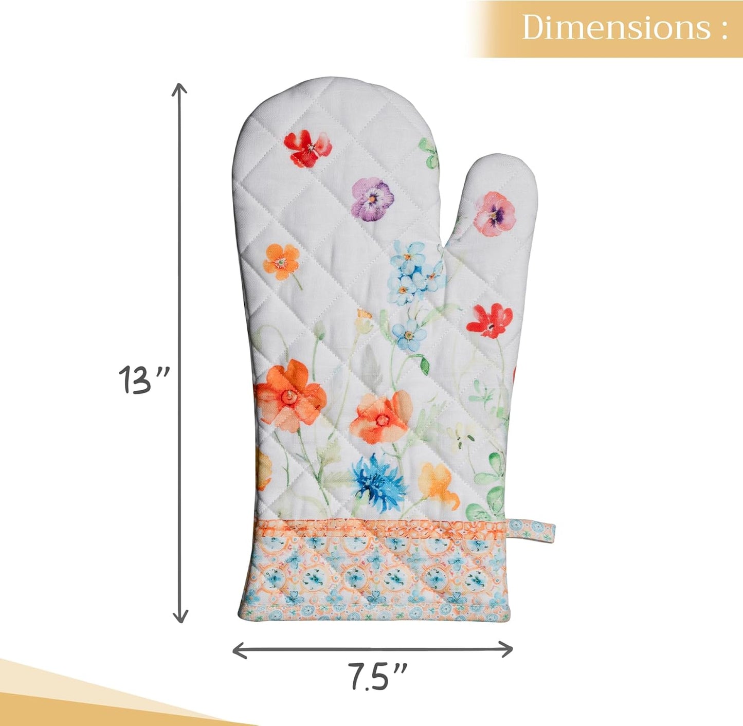 Maison d' Hermine Oven Gloves 100% Cotton Oven Mitt 7" x 13" with Loop Heat Resistant, BBQ, Cooking Gloves, Baking, Grilling, Kitchen, Handling Hot Pans Spring/Summer (Pack of 1, Summer Whisper)