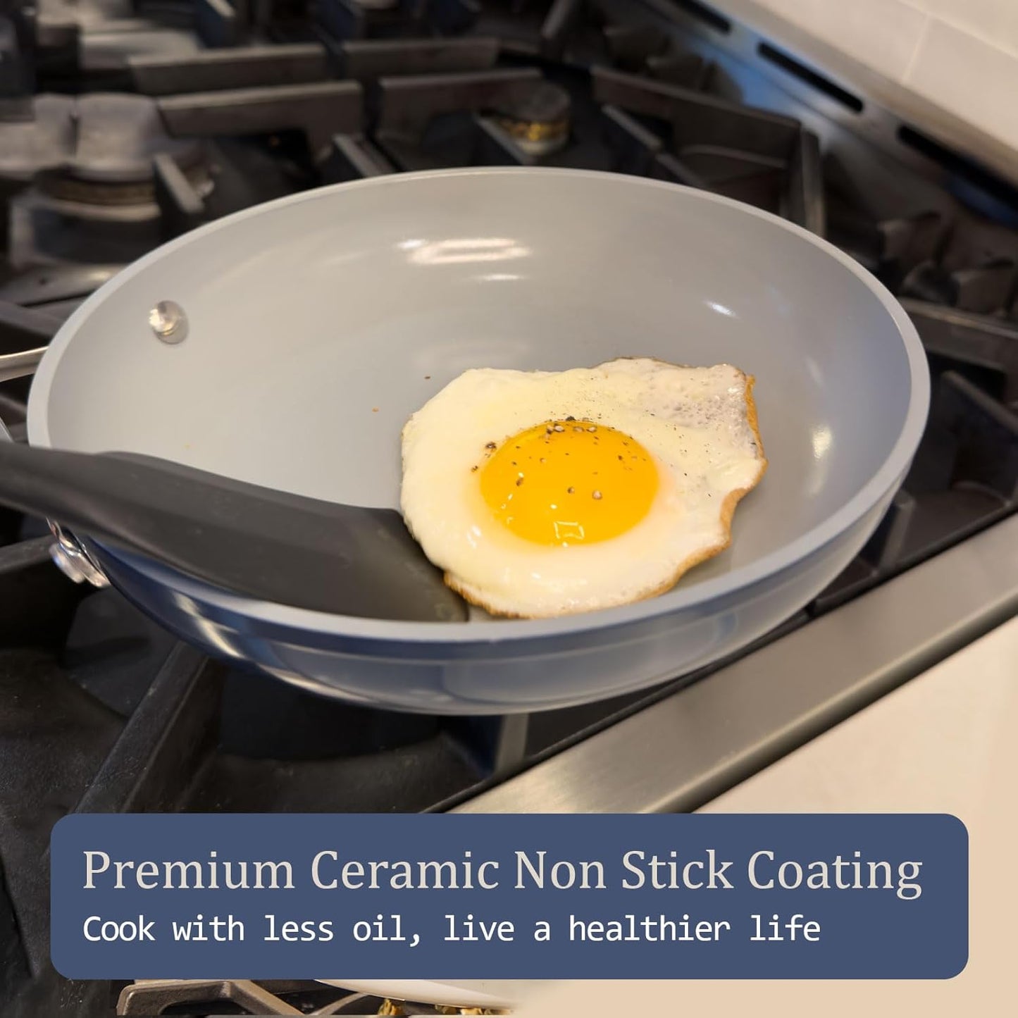Nonstick Ceramic Frying Pan 10 Inch for Induction Cooktop - Non Toxic, PTFE/PFOA/PFAS Free, Oven & Dishwasher Safe up to 500°F - Non Stick Small Skillet with Stay-Cool Handle - Cream