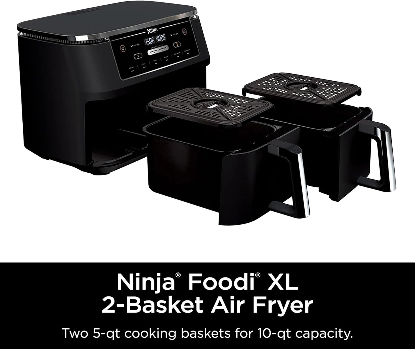 Ninja R-AD300CO Foodi 6-in-1 10-qt. XL 2-Basket Air Fryer with DualZone Technology, Black - Certified Refurbished